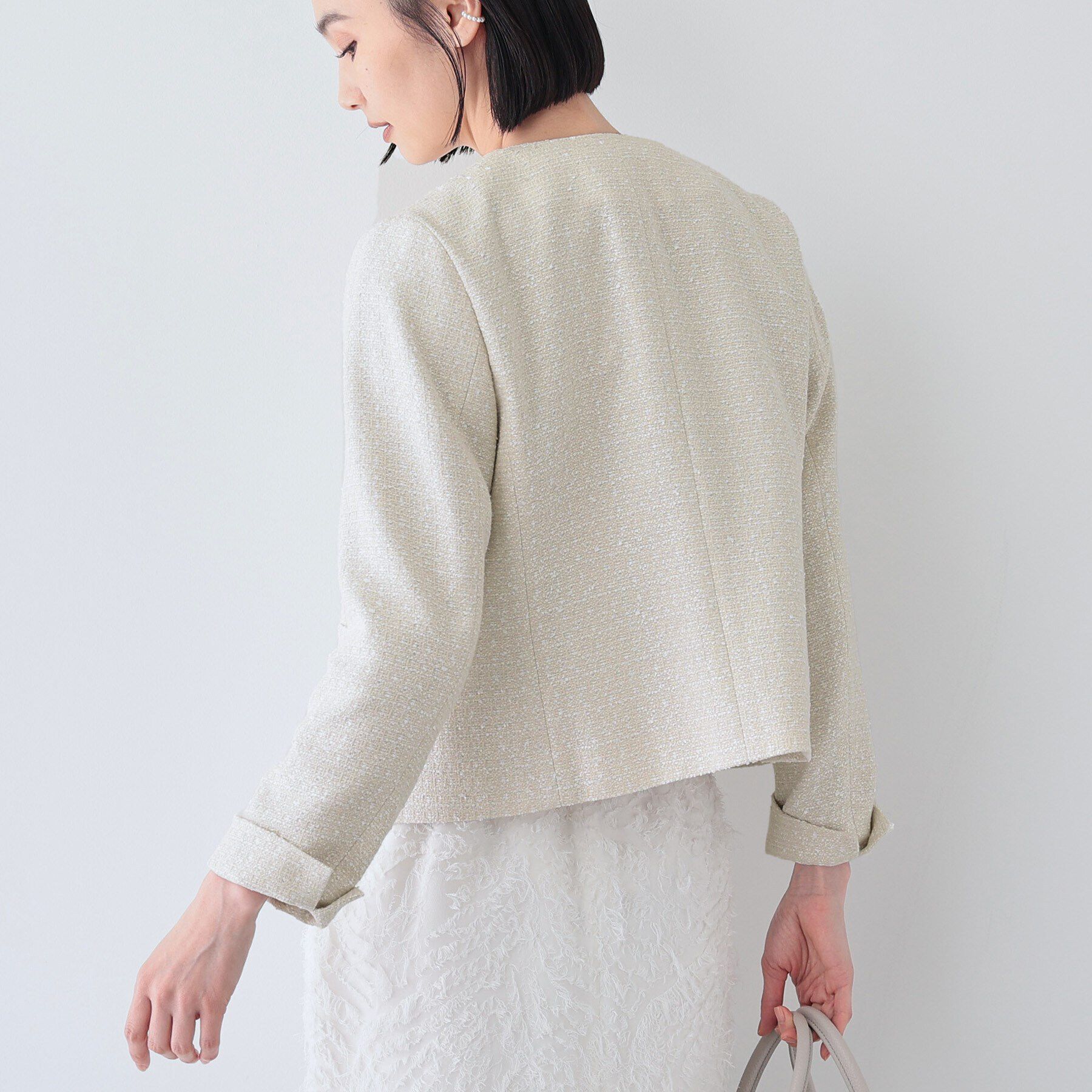 INDIVI「【華やか】ファンシーツイードジャケット」|ノーカラージャケット|