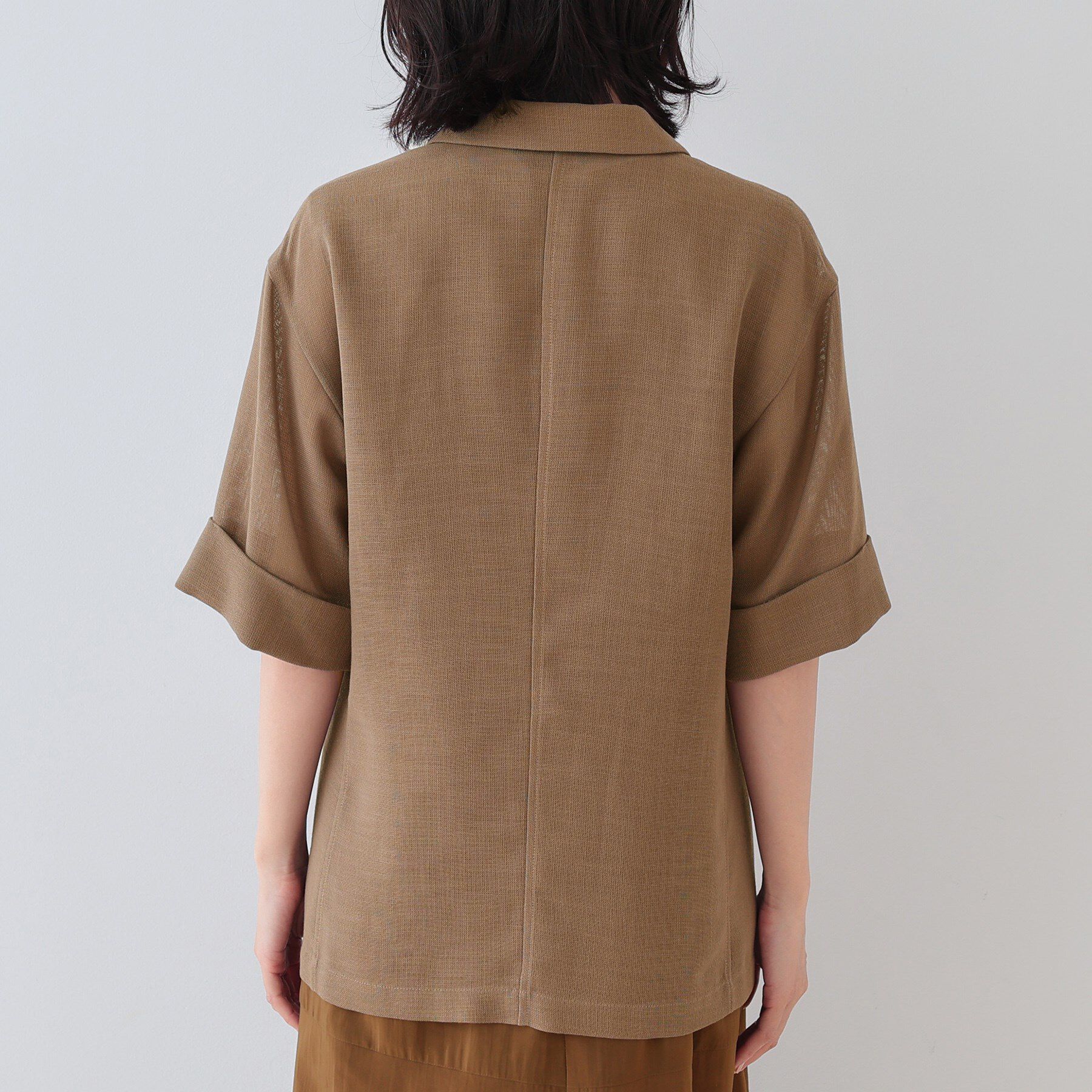 INDIVI「【洗える／メッシュ素材】リネンライク半袖ダブルジャケット」|テーラードジャケット|