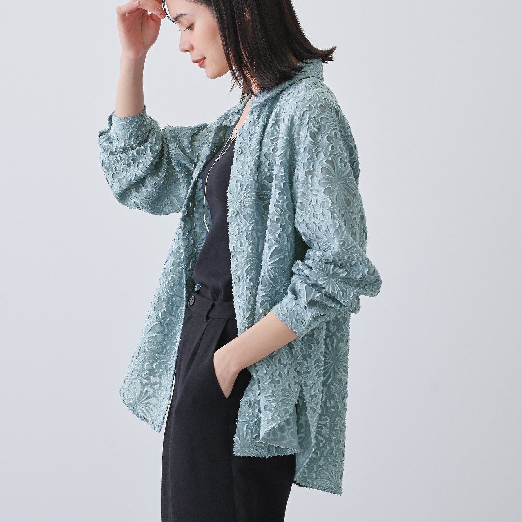 INDIVI「【日本製／SETUP可能】ジャカードレースブラウス」|シャツ・ブラウス|