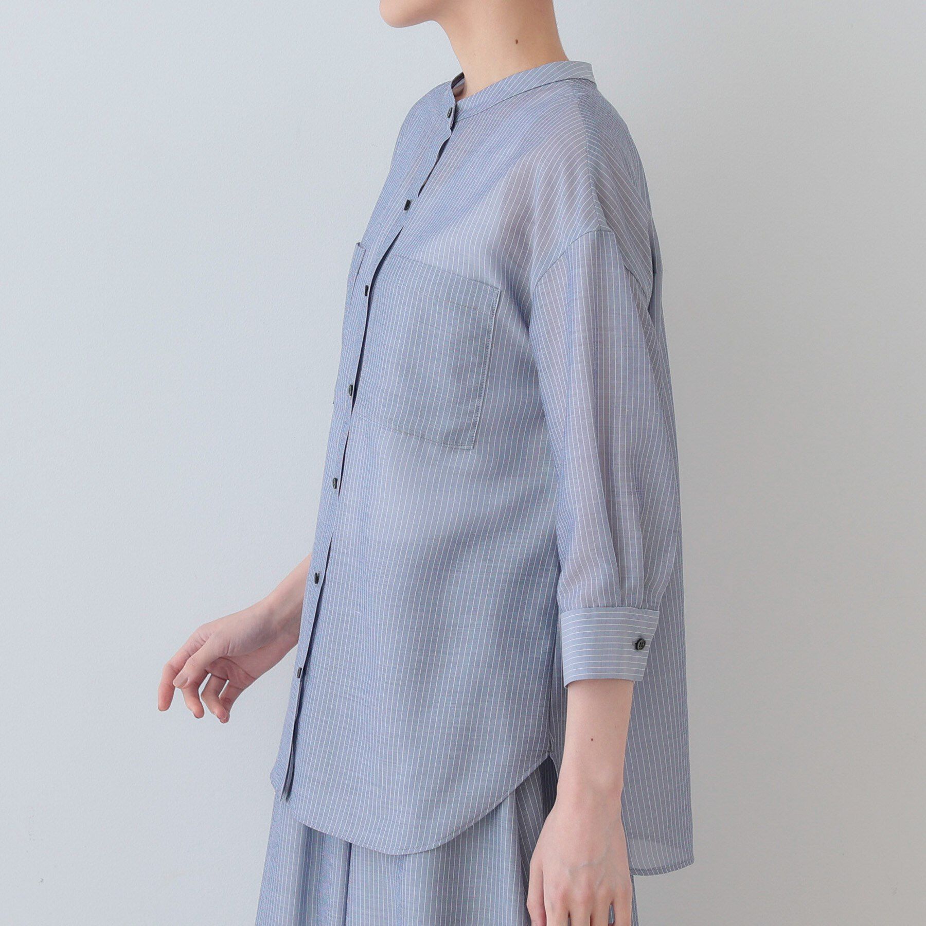 INDIVI「【洗える／エアリー素材】バンドカラーシャツ」|シャツ・ブラウス|