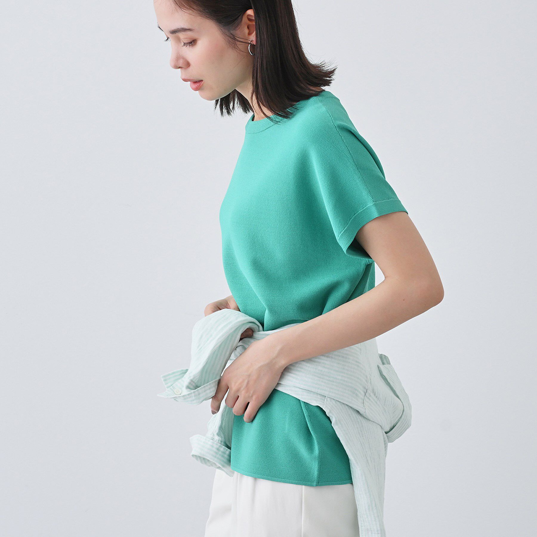 INDIVI「新色登場！【洗える／清涼感】レーヨンストレッチ フレンチスリーブニット」|ニット・セーター|