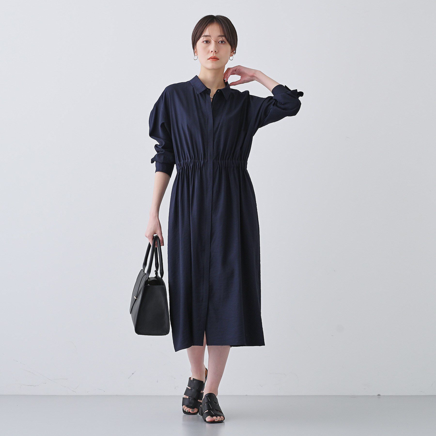 INDIVI「【洗える／2WAY】ワッシャー素材シャツ羽織りワンピース」|ワンピース|