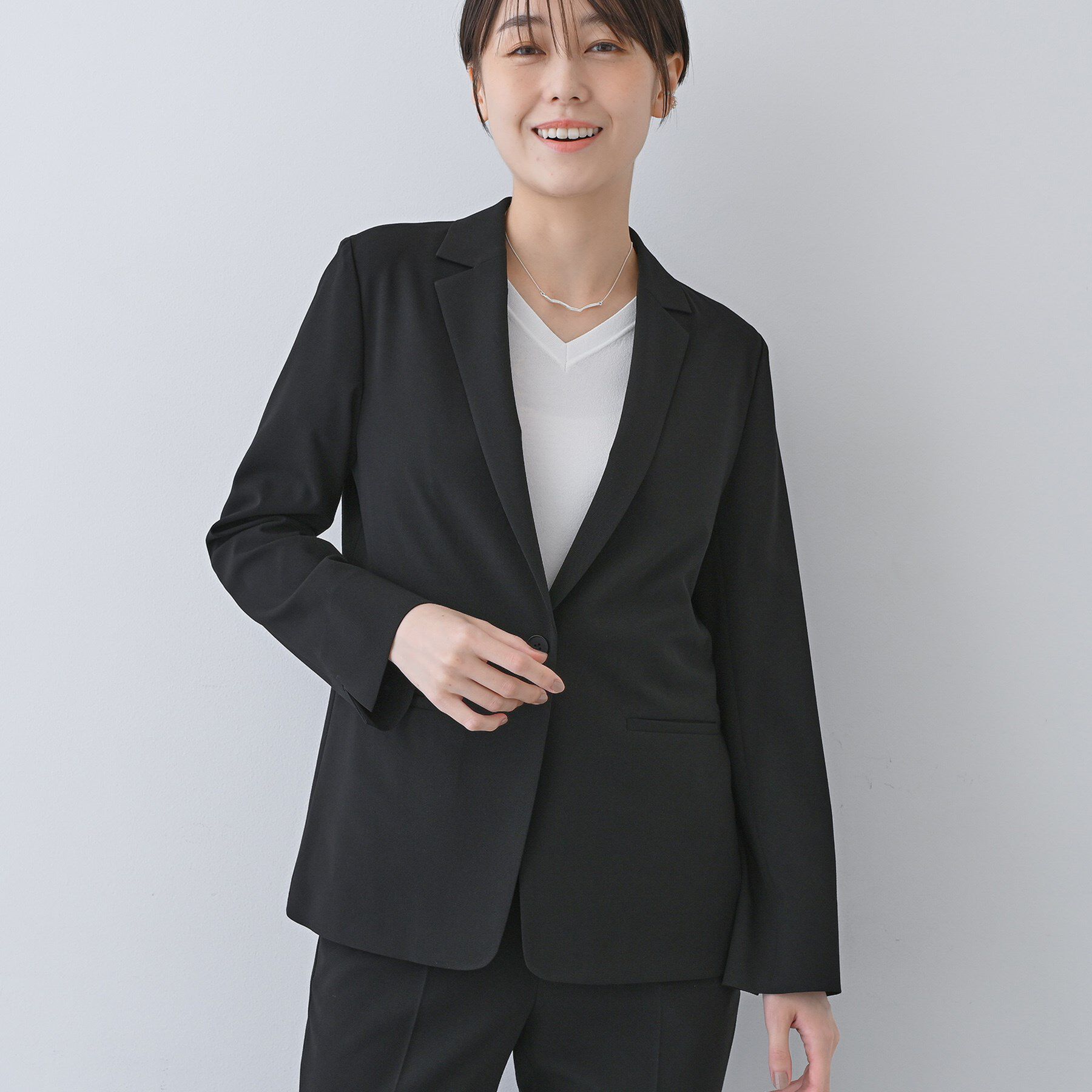 INDIVI「【洗える／夏スーツ】ミニ千鳥柄テーラードカラージャケット」|テーラードジャケット|ブラック(019)