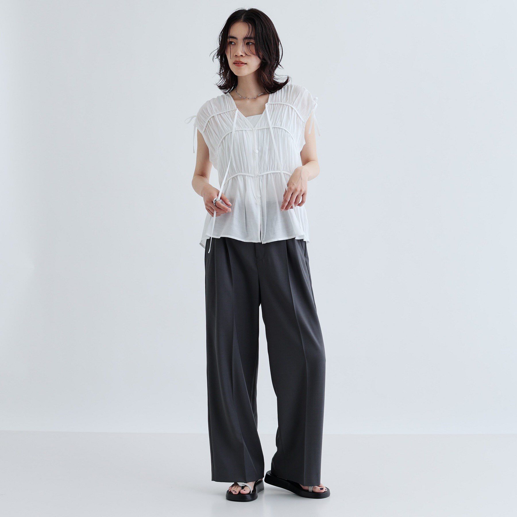 GALLEST「ギャザースリーブレスブラウス」|シャツ・ブラウス|