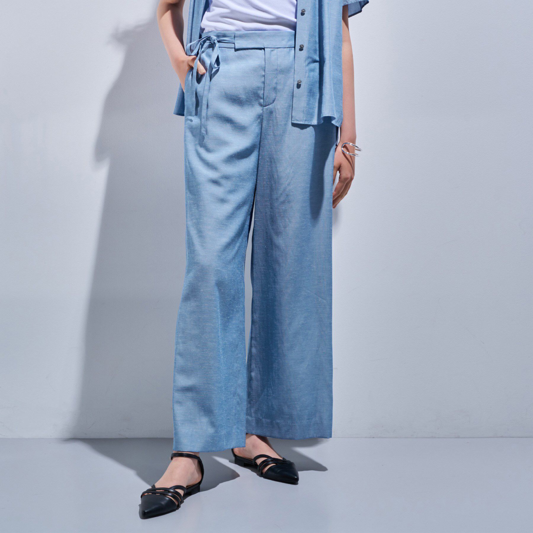 INDIVI「【日本製／SETUP可能】ソフトダンガリーワイドパンツ」|その他|サックスブルー(09