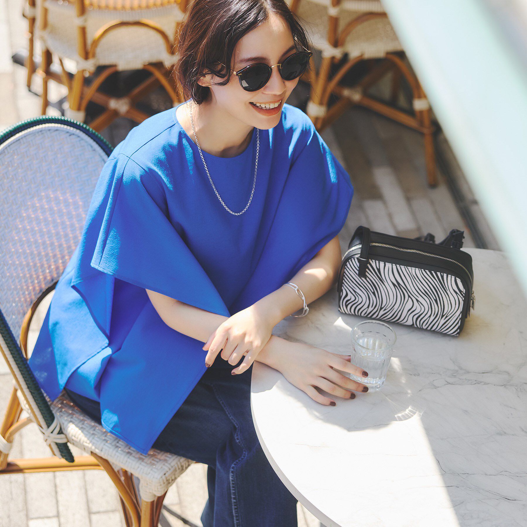 INDIVI「【体型カバー】スクエアブラウス」|シャツ・ブラウス|ブルー(092)