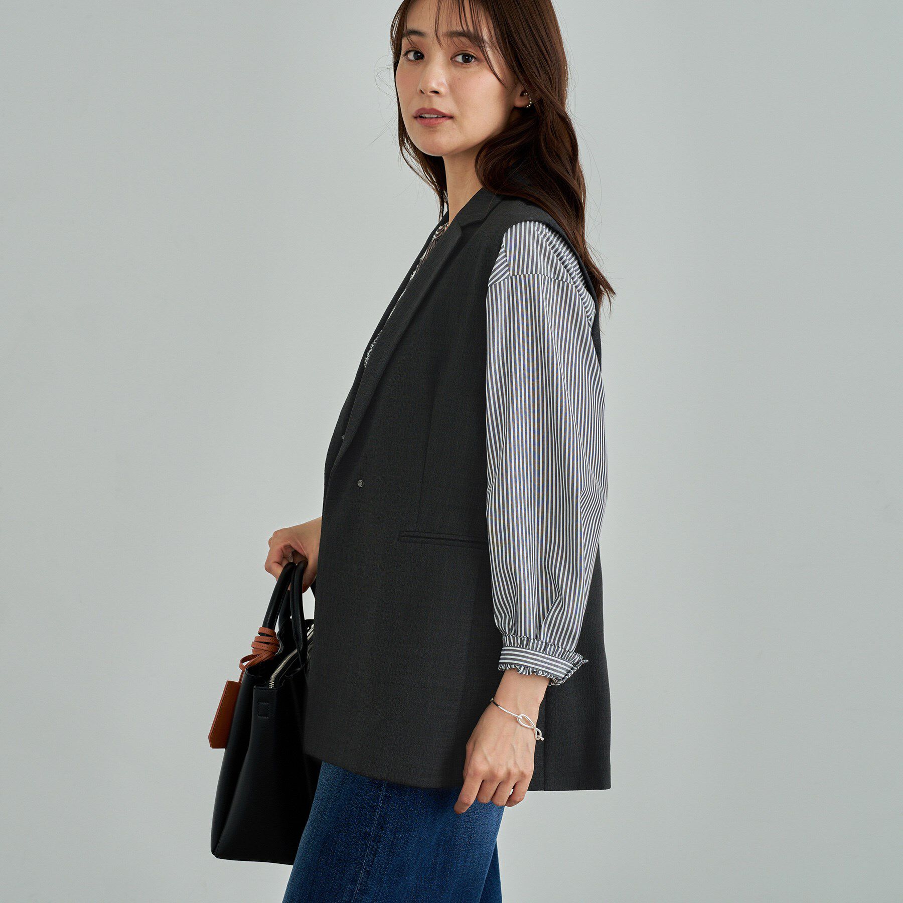 INDIVI「【セットアップ可能】凹凸ストレッチ素材テーラードカラージレジャケット」|テーラードジャケット|