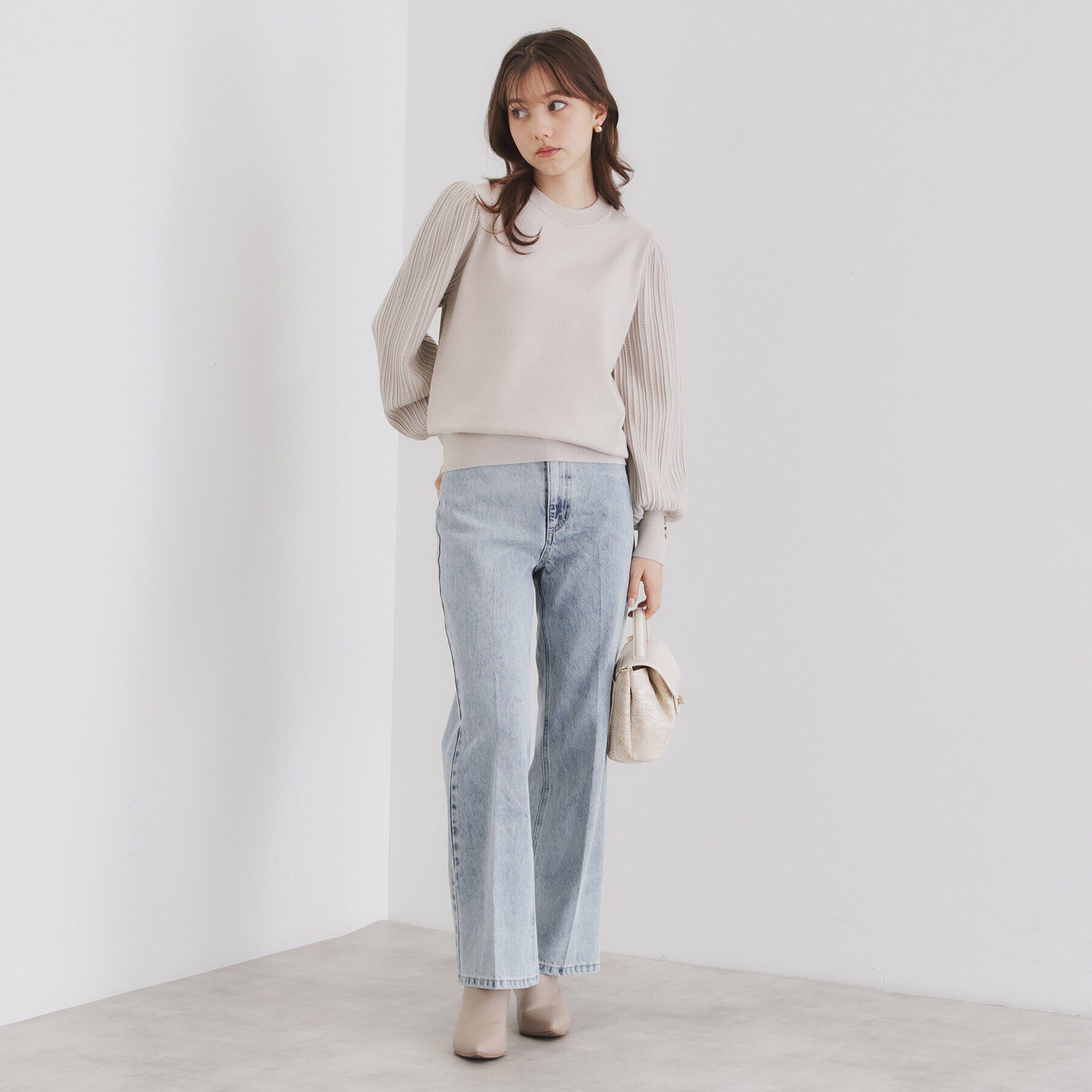 index「パターンスリーブハイネックニット【洗濯機洗い可】」|ニット・セーター|