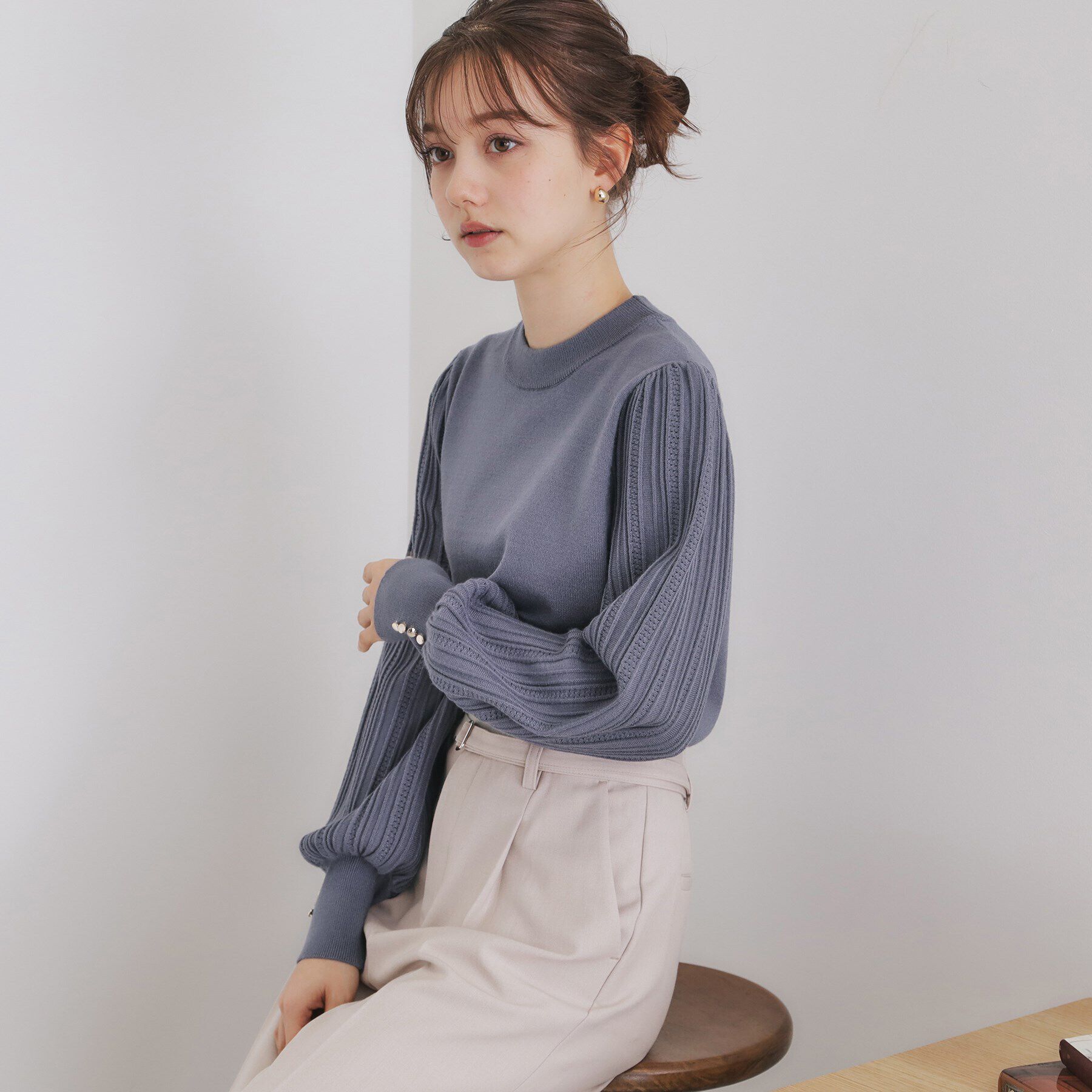 index「パターンスリーブハイネックニット【洗濯機洗い可】」|ニット・セーター|