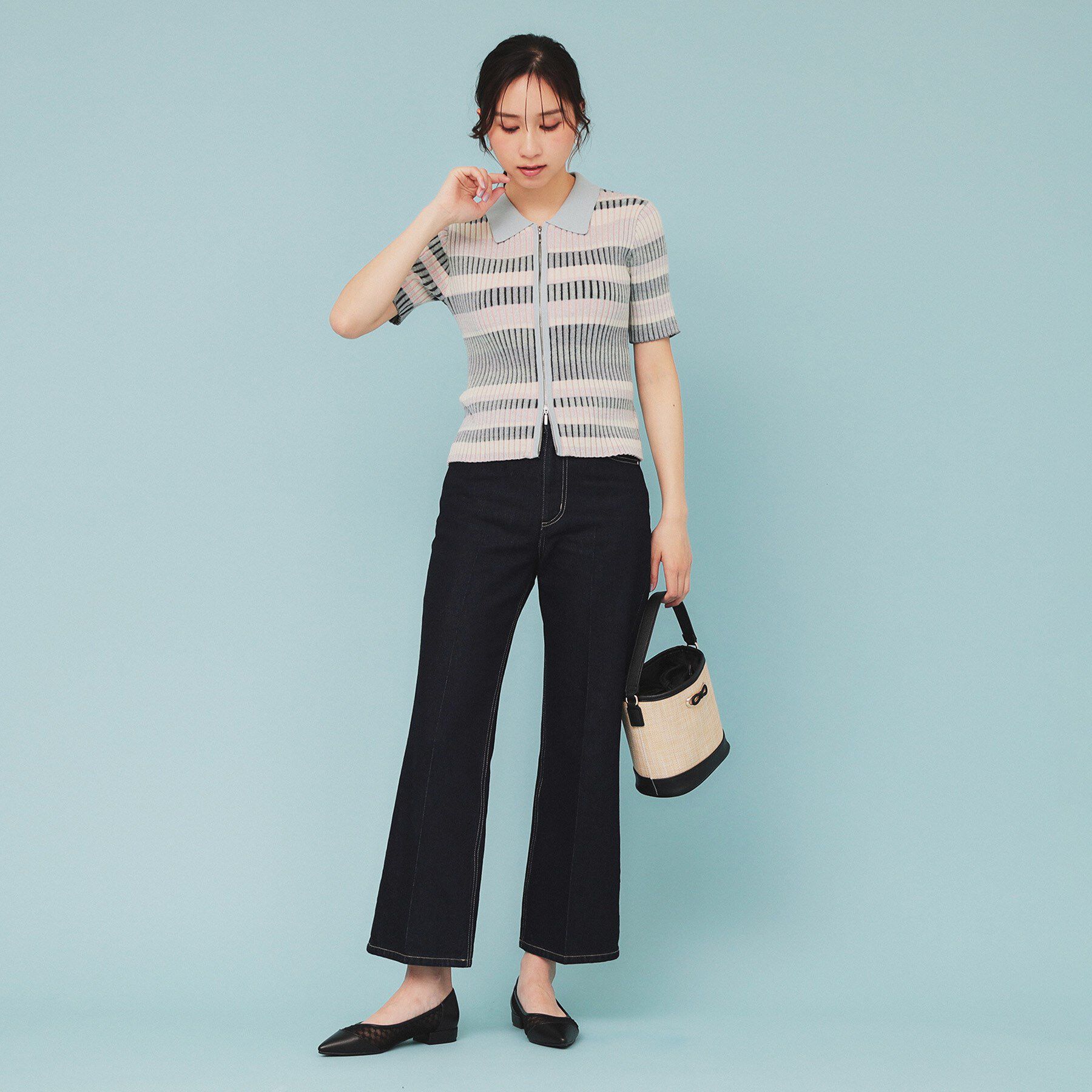 index「マルチボーダーダブルジップニット【洗濯機洗い可】」|カーディガン|