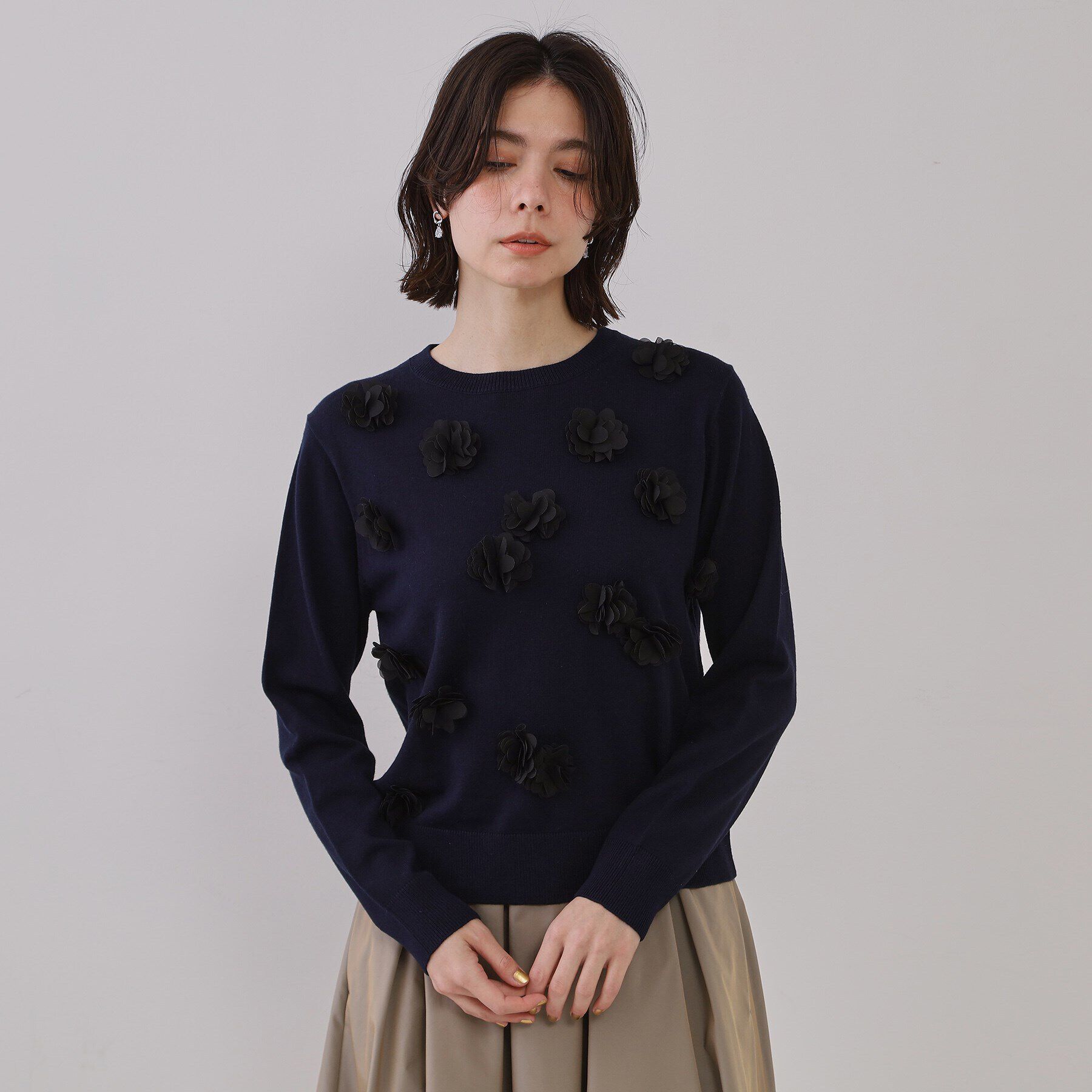 OPAQUE.CLIP「フラワーモチーフニット【洗濯機洗い可】」|ニット・セーター|