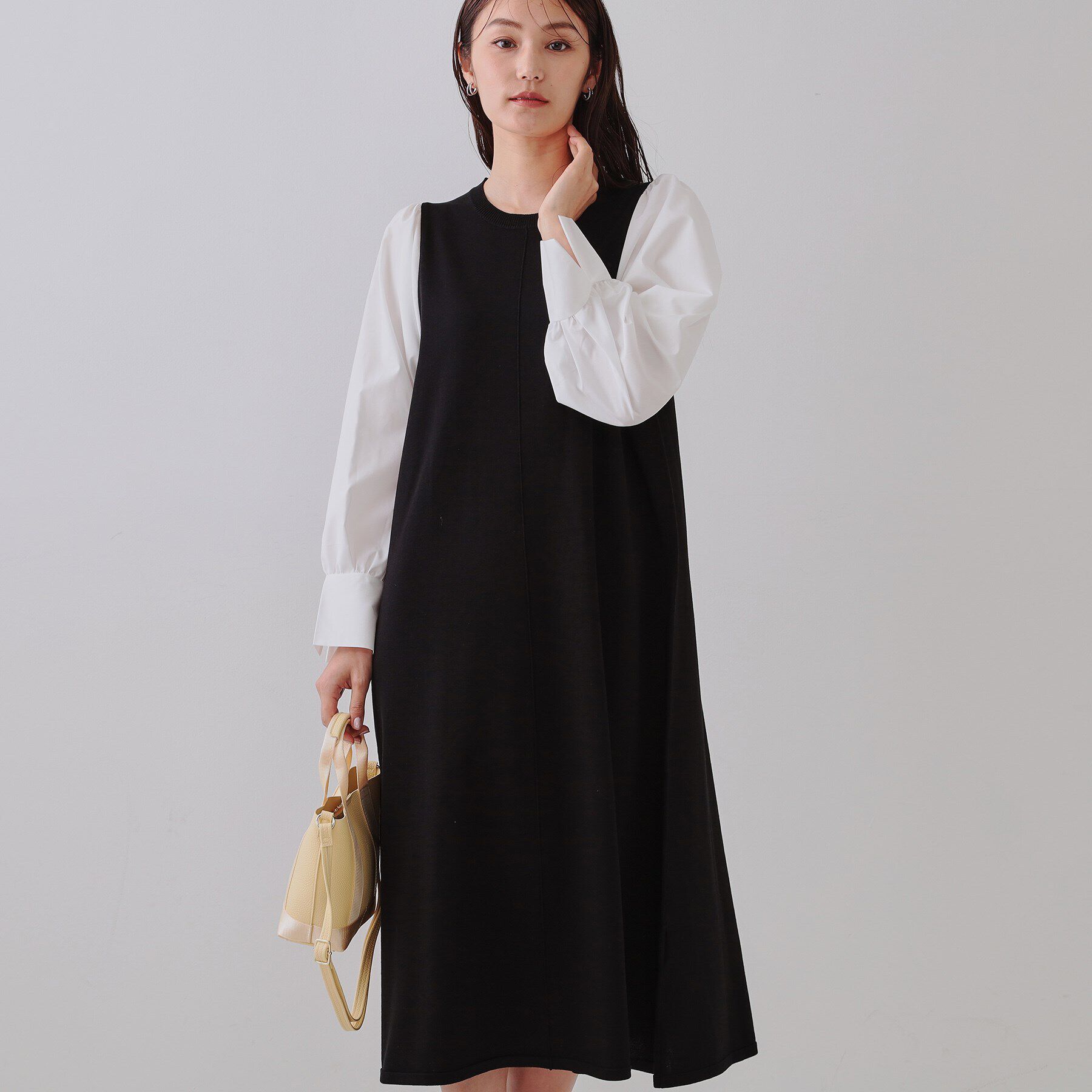 OPAQUE.CLIP「フハクスリーブニットワンピース【洗える】」|ワンピース|ブラック(519)