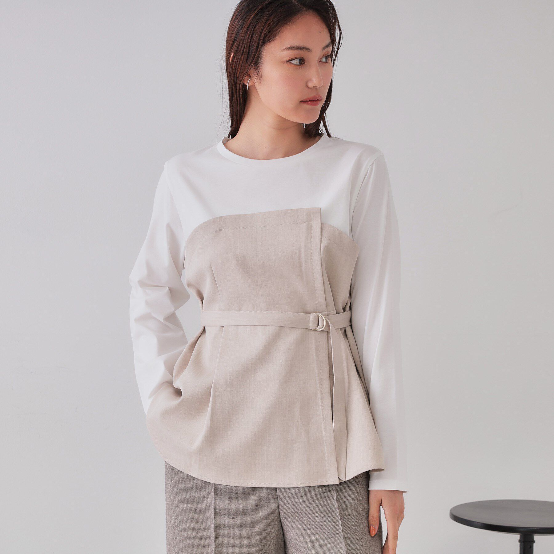 OPAQUE.CLIP「ベルト付ビスチェドッキングカットソー【洗濯機洗い可】」|Tシャツ・カットソー|