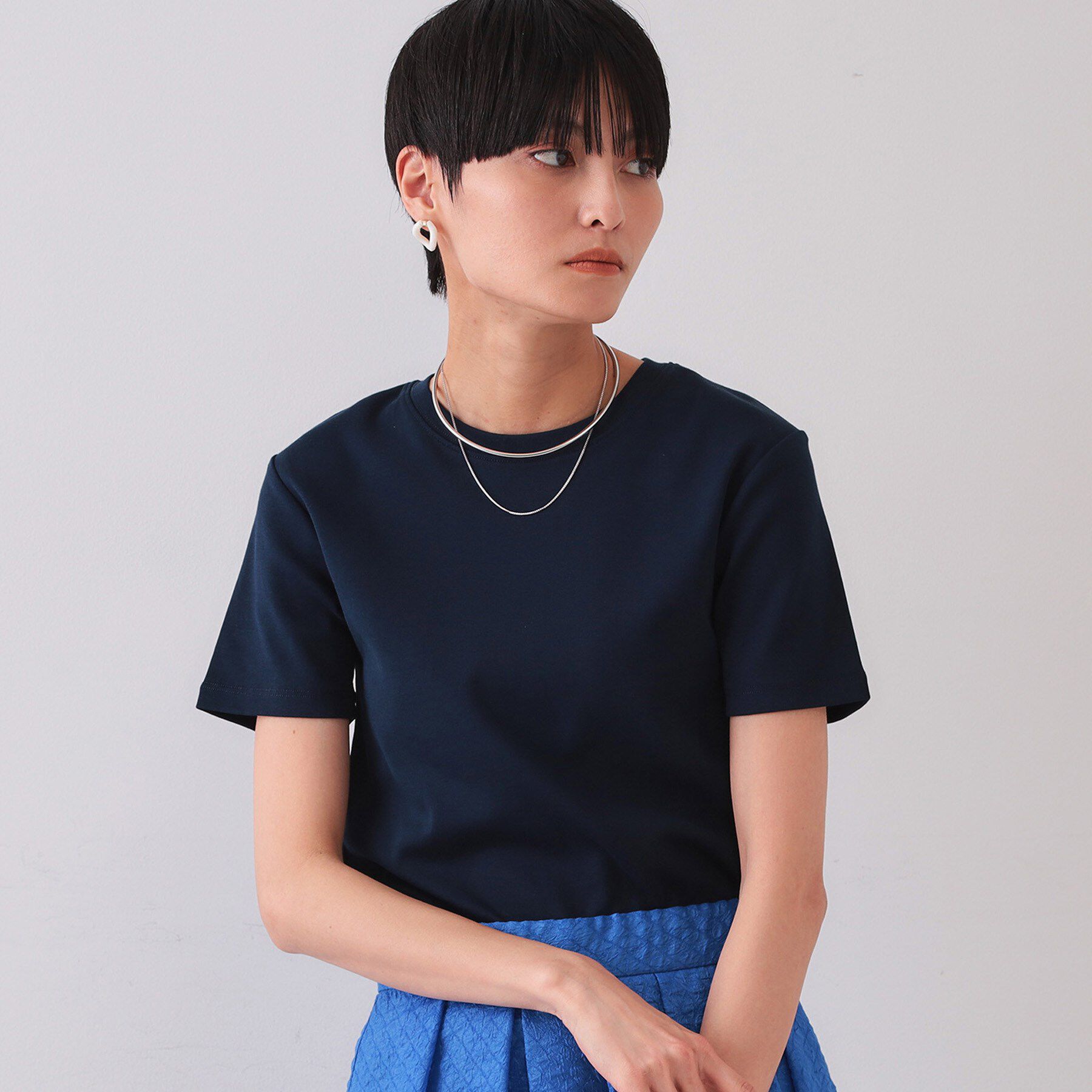 OPAQUE.CLIP「フライスベーシックTシャツ【洗濯機洗い可】」|Tシャツ・カットソー|ネイビー(094)