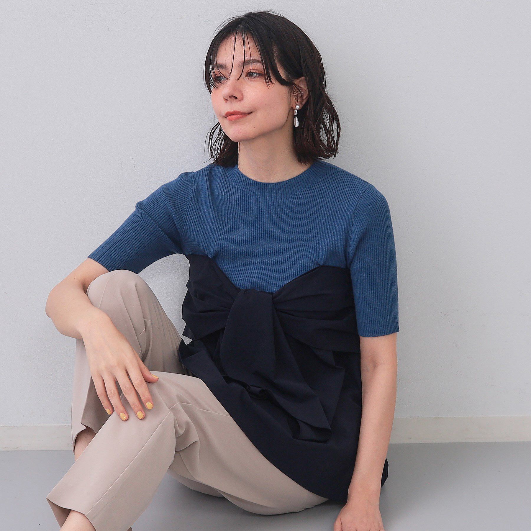 OPAQUE.CLIP「リボンビスチェドッキングニット【洗濯機洗い可】」|ニット・セーター|ブルー(593)