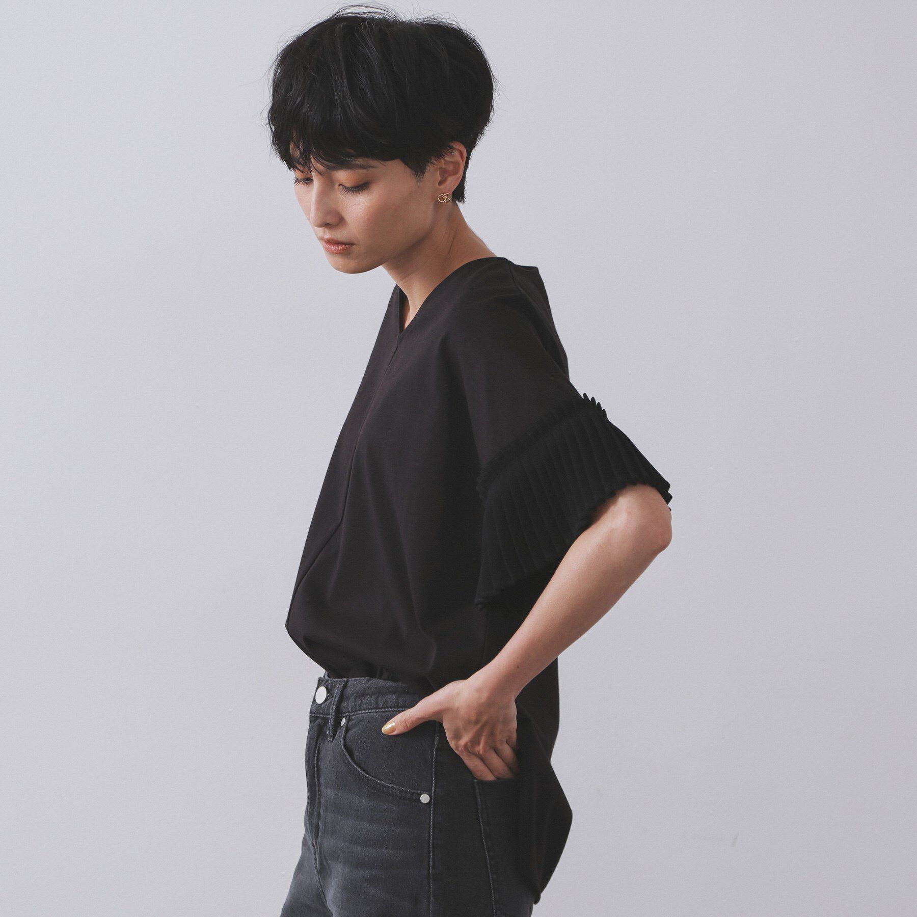 OPAQUE.CLIP「プリーツスリーブドッキングトップス【洗濯機洗い可】」|Tシャツ・カットソー|