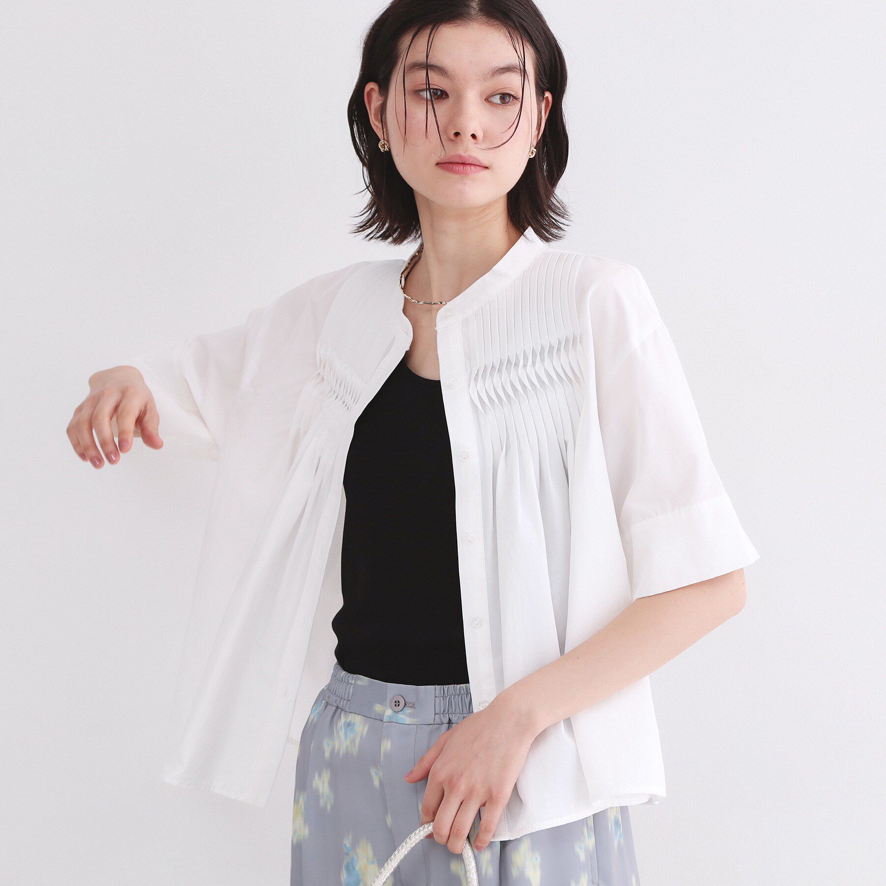 OPAQUE.CLIP「ピンタックフレアシャツ【洗濯機洗い可】」|シャツ・ブラウス|ホワイト(001)