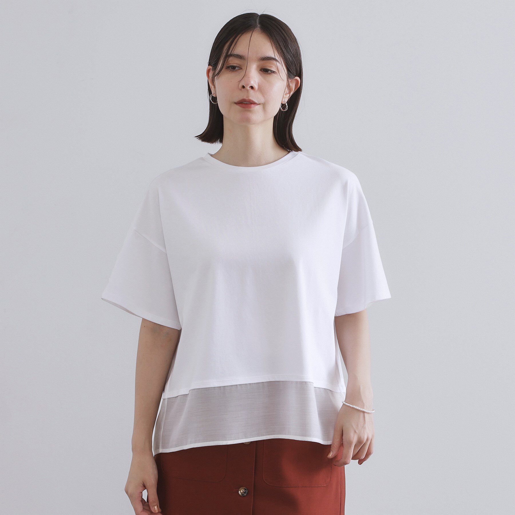 OPAQUE.CLIP「裾シアードッキングボクシーTシャツ【洗濯機洗い可】」|Tシャツ・カットソー|