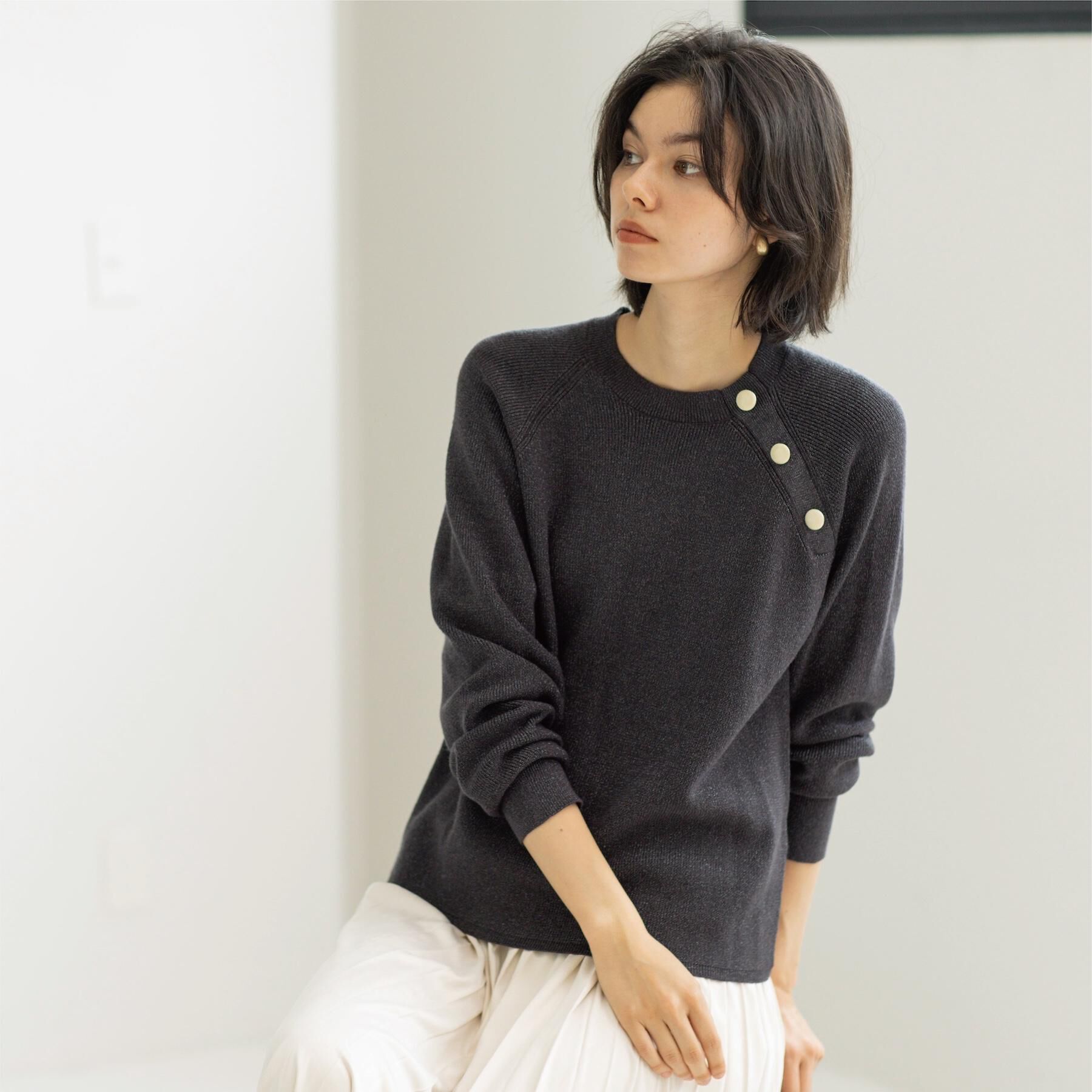 OPAQUE.CLIP「ボタンデザインラメニット【洗濯機OK】」|ニット・セーター|