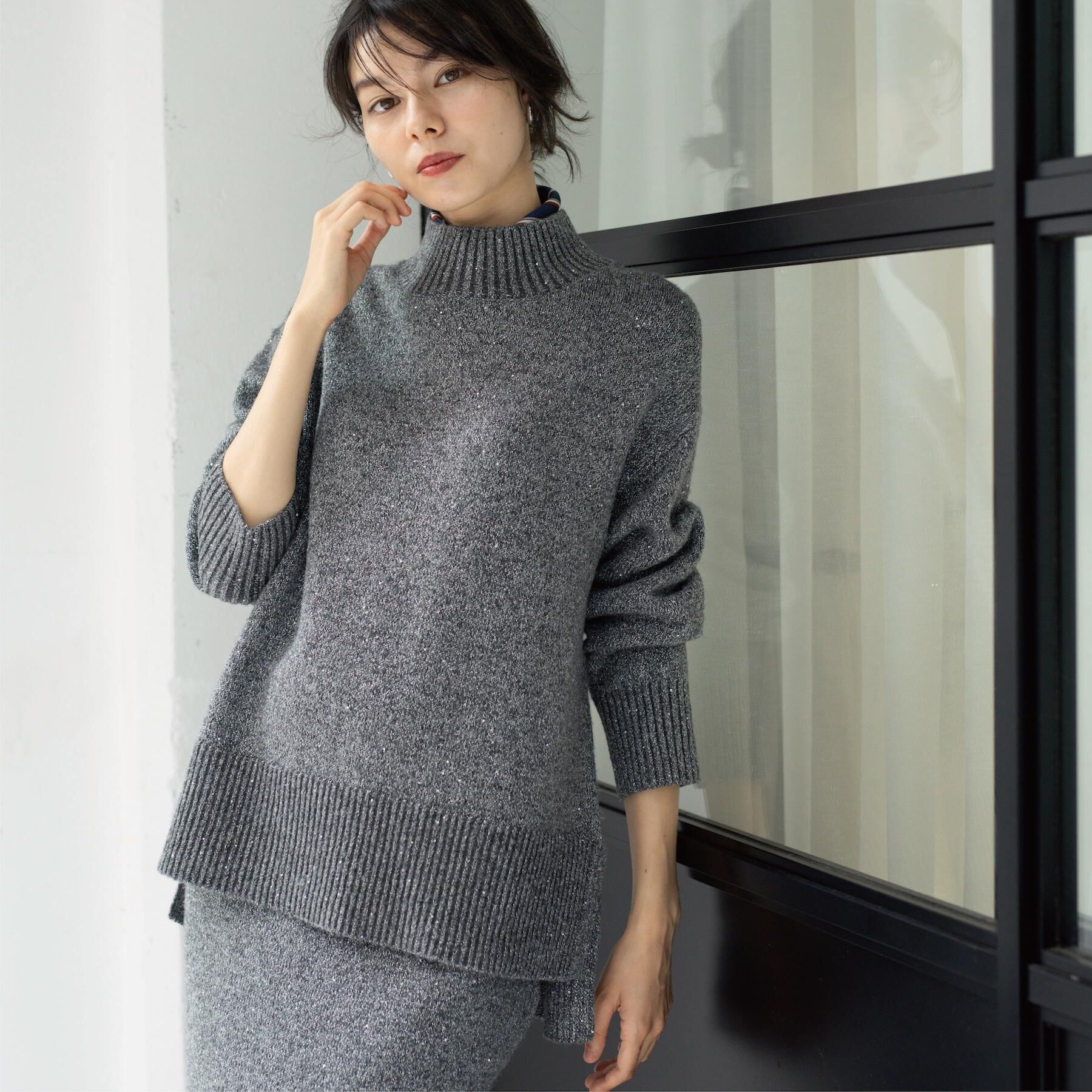 OPAQUE.CLIP「ラメスパンコールハイネックニット/セットアップ対応可【洗濯機OK】」|ニット・セーター|