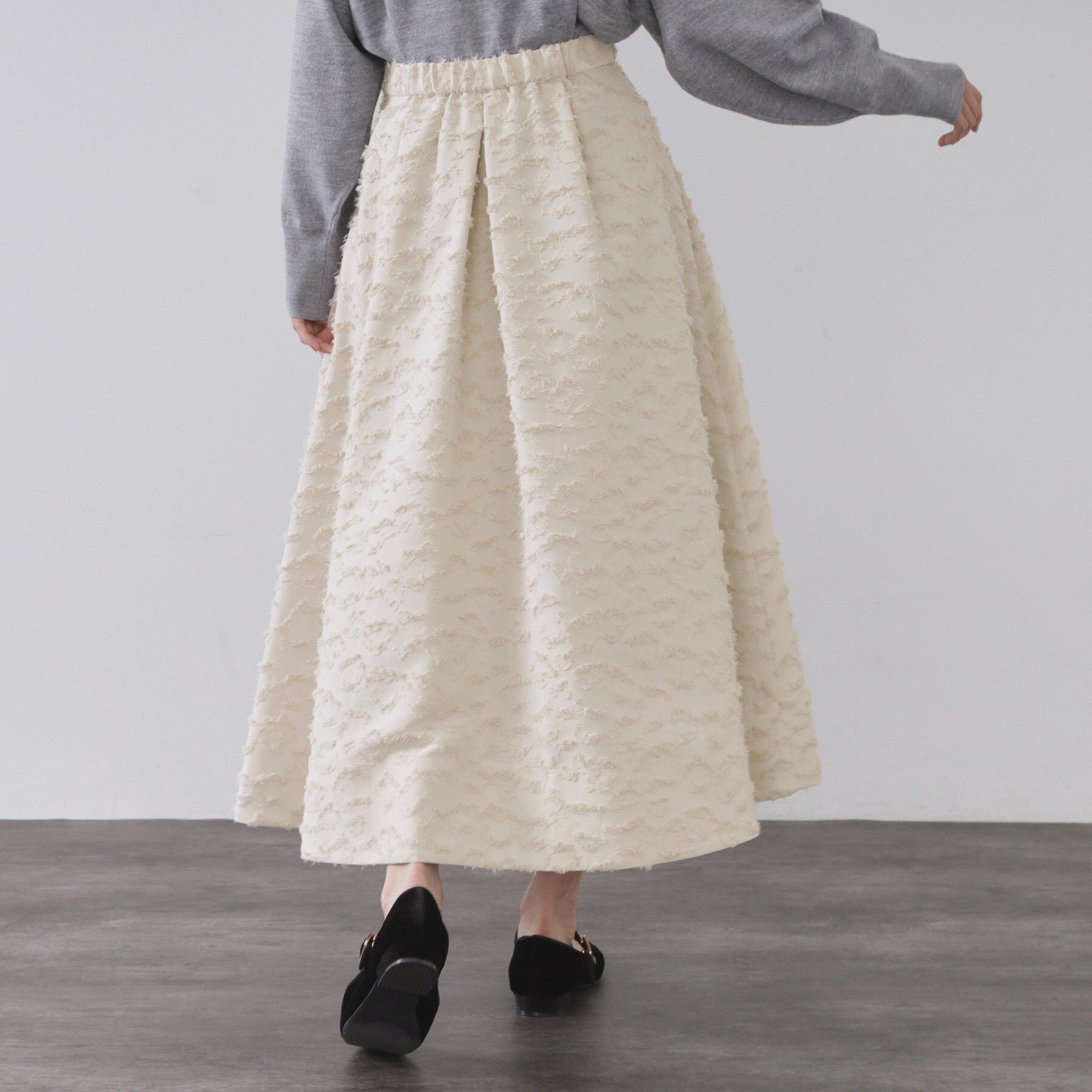 OPAQUE.CLIP「フェザージャカードタックフレアスカート【洗濯機OK】」|スカート|