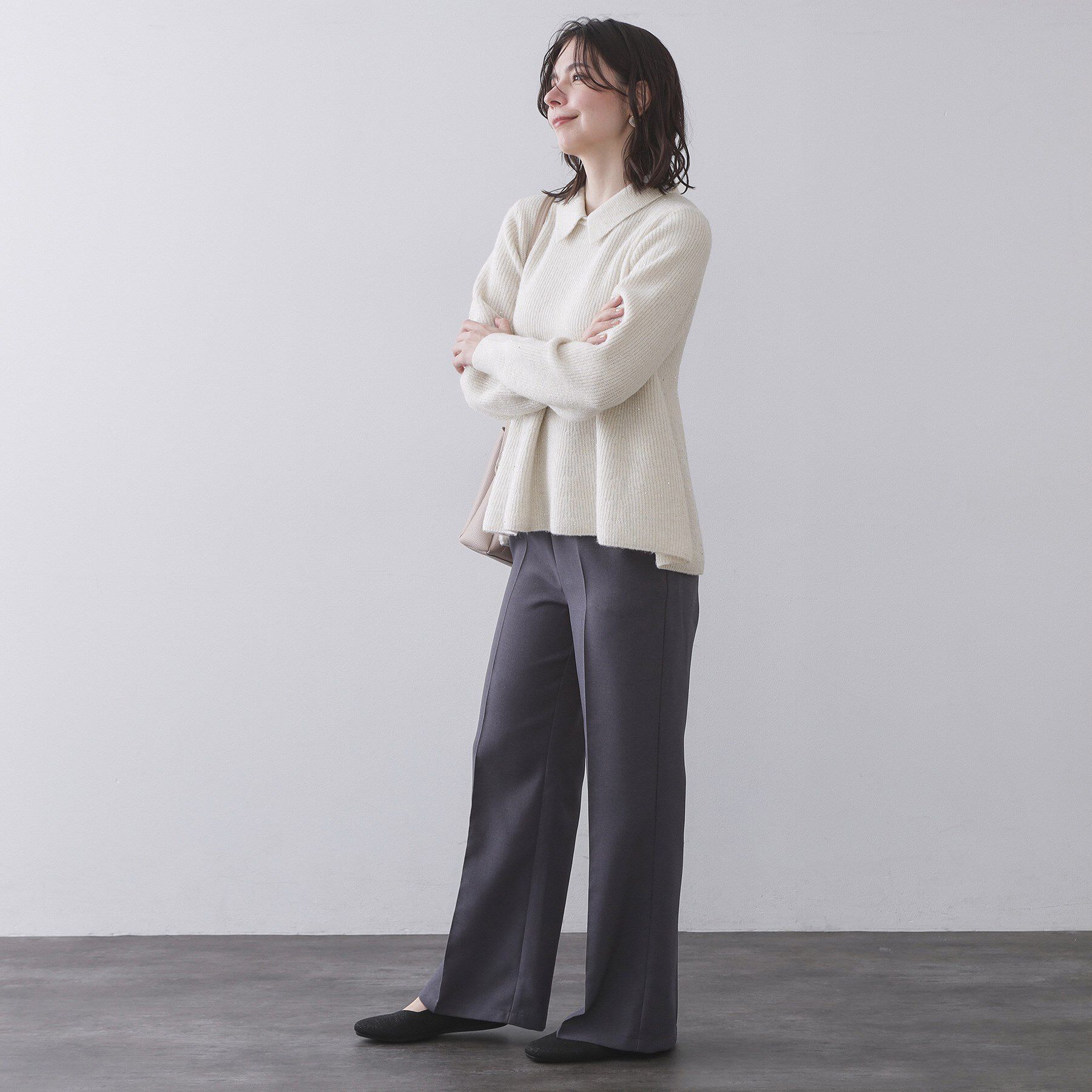 OPAQUE.CLIP「スパンコールラメ衿2WAYペプラムニット【洗濯機OK】」|ニット・セーター|