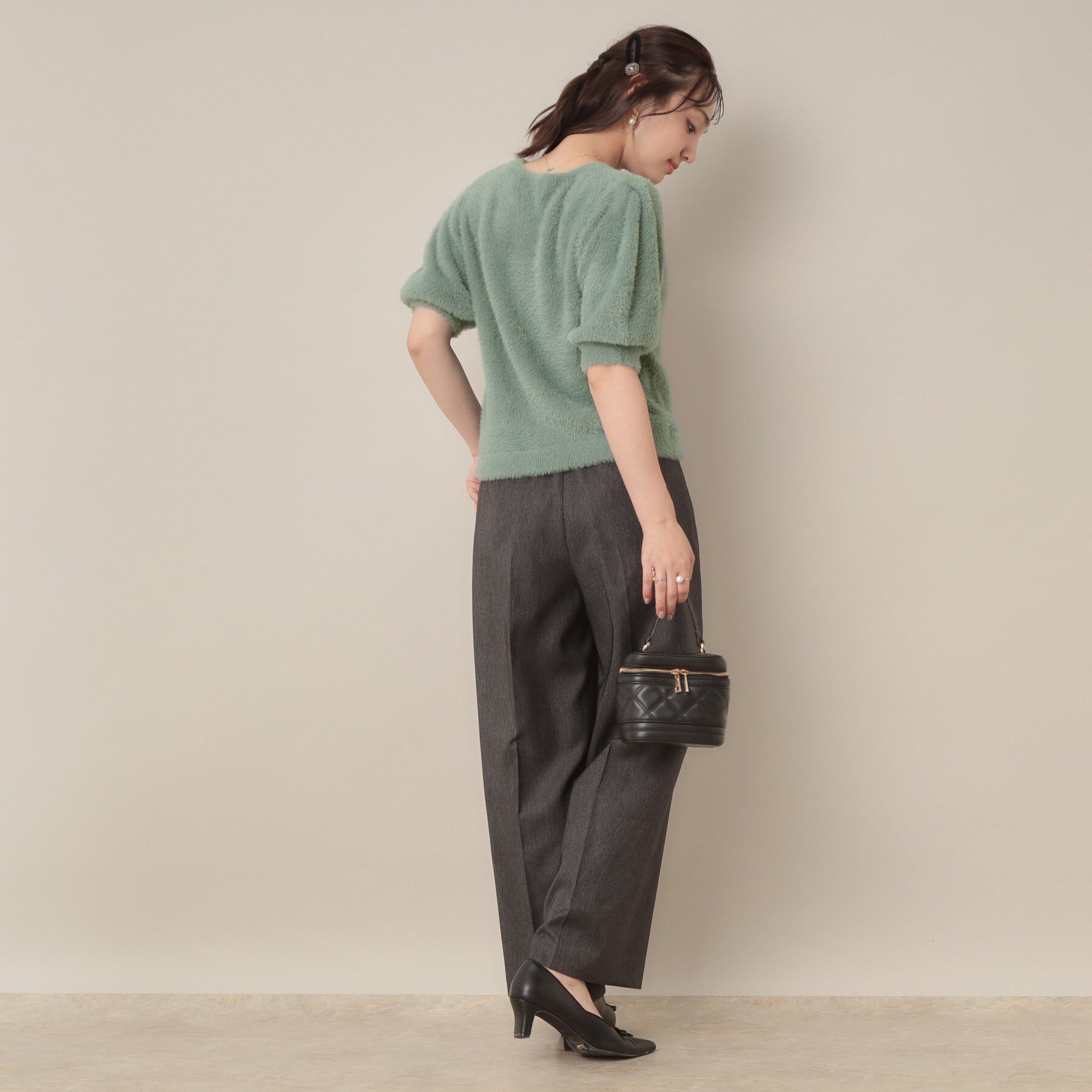 Couture broach「【着映え・5分袖・フェミニン】ラメフェザー半袖ニット」|ニット・セーター|