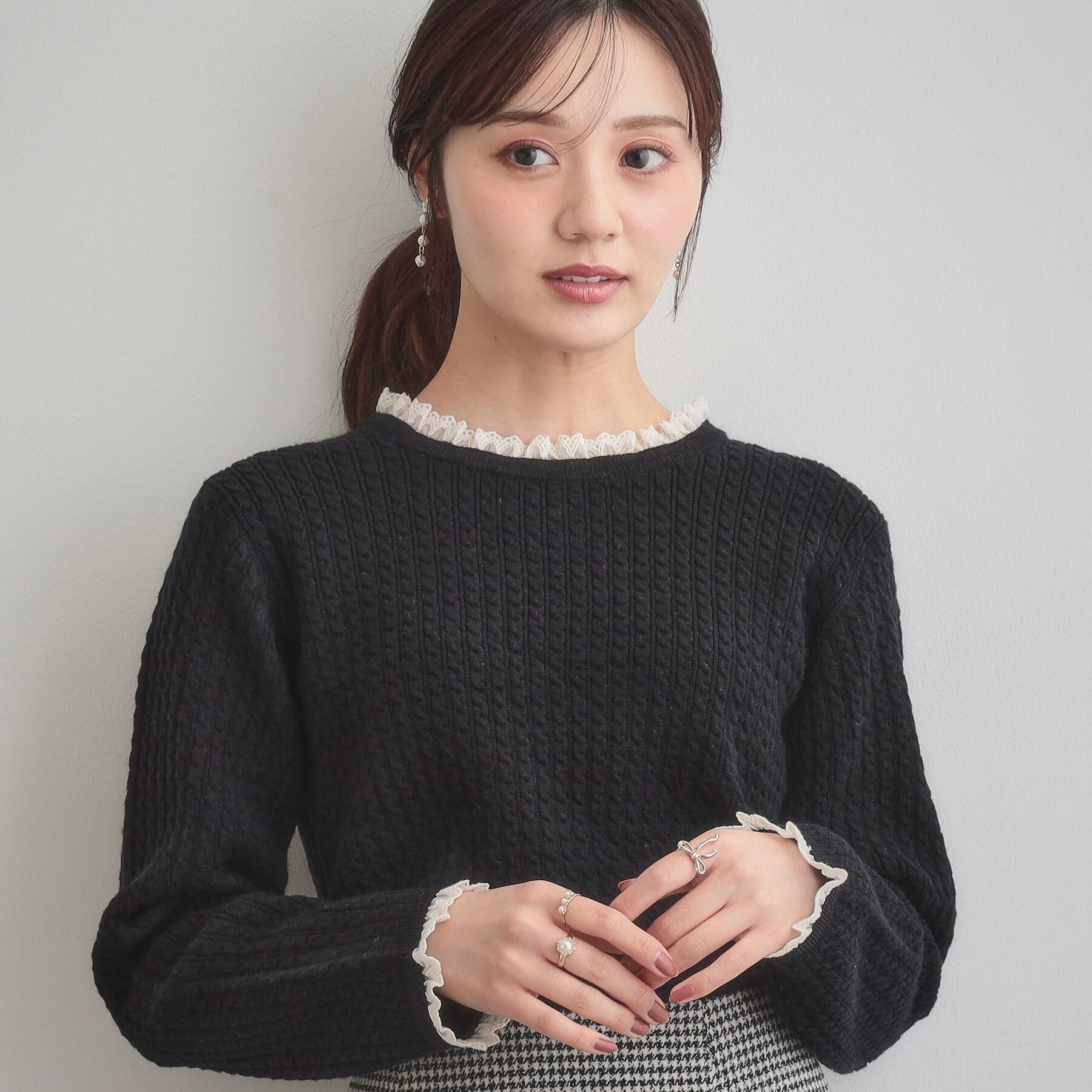 Couture broach「【大人上品・着映え】ケーブルレース バックリボンニット」|ニット・セーター|