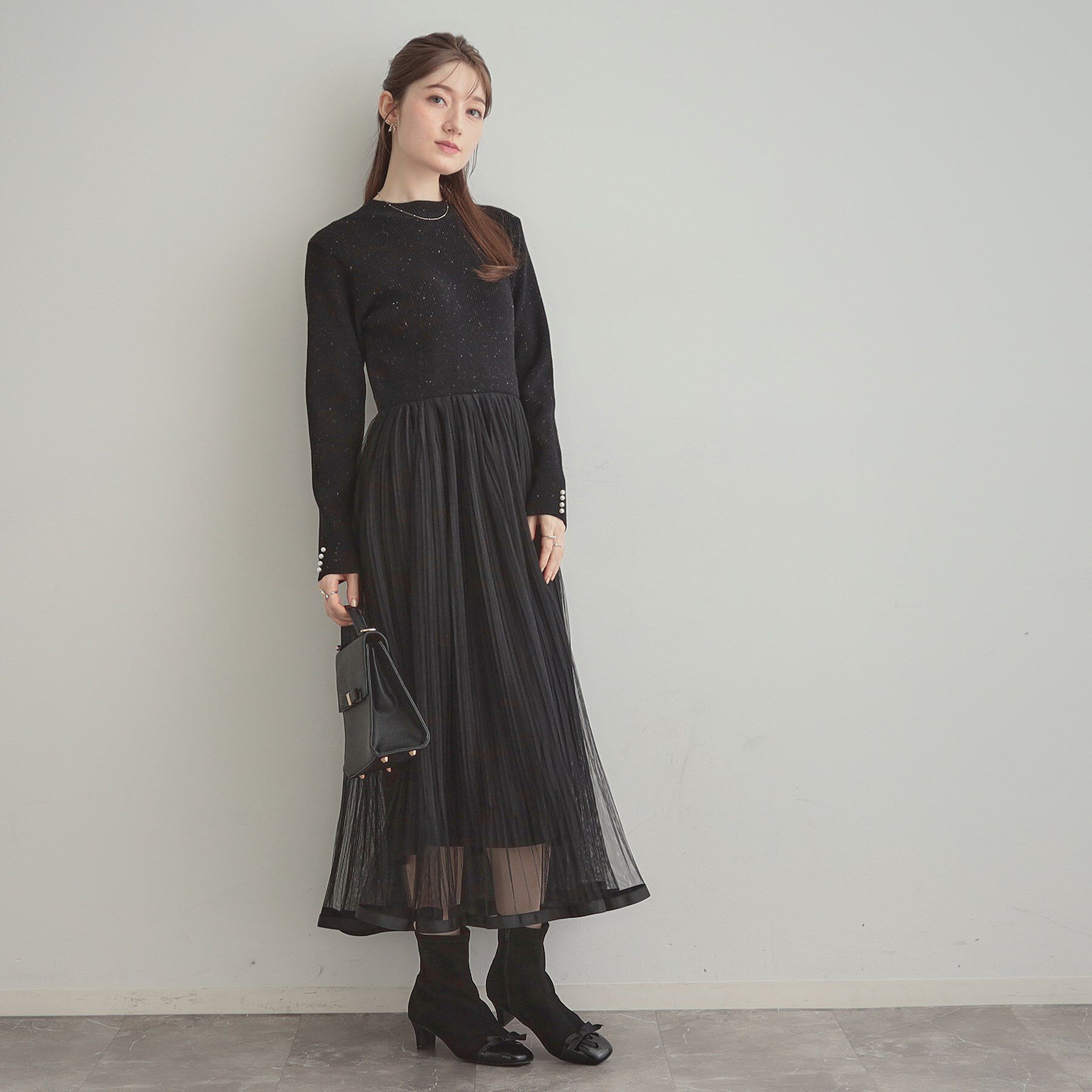 Couture broach「【S-LL/キラキラリブニット】チュールドッキング ワンピース」|ワンピース|