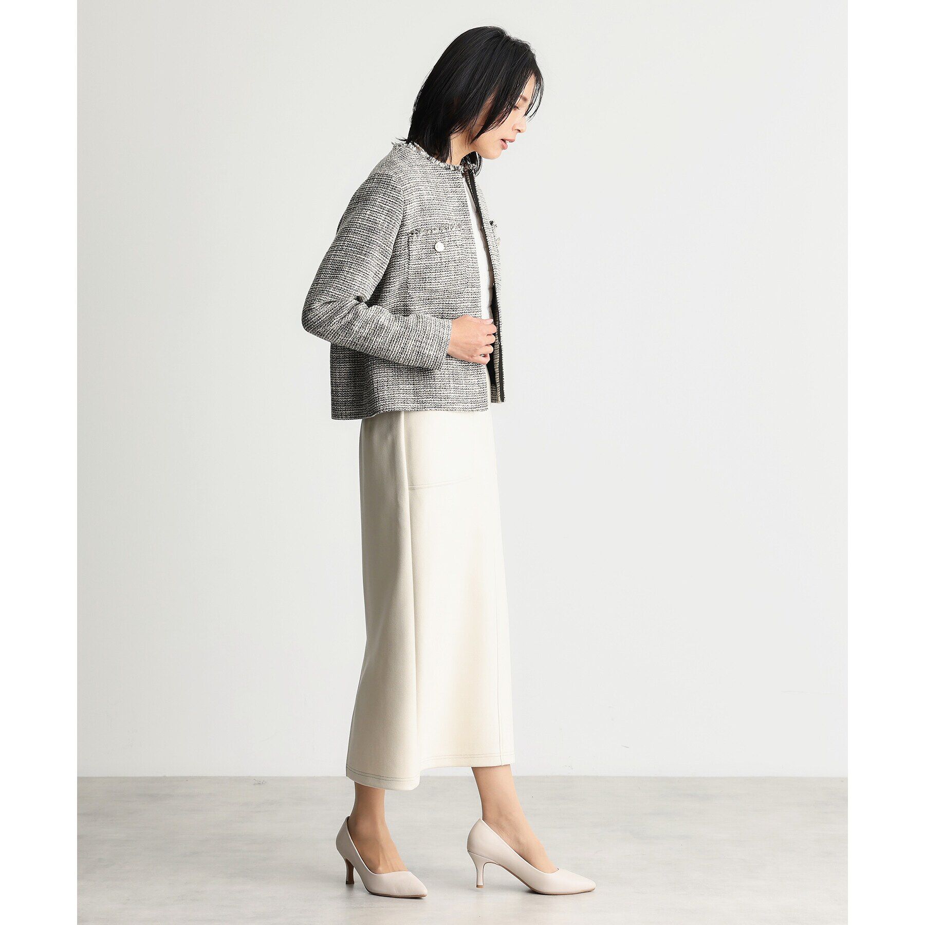 THE SHOP TK「【ONOFF活躍/セレモニー/通勤】ツイードノーカラージャケット/洗える」|ノーカラージャケット|