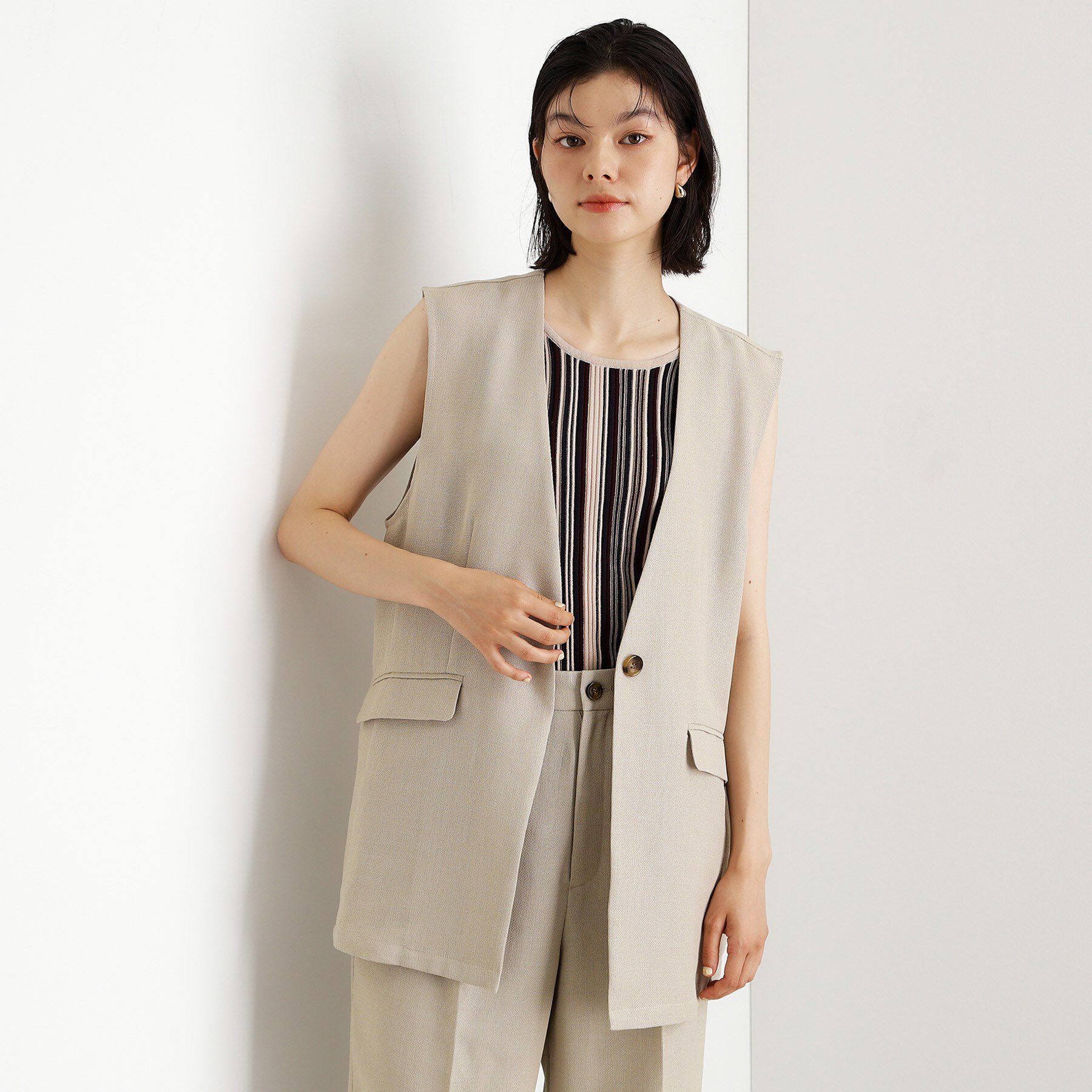THE SHOP TK「【スッキリ決まる】パナマメッシュジレ/洗える/セットアップ可」|ベスト・ジレ|ベージュ(052)