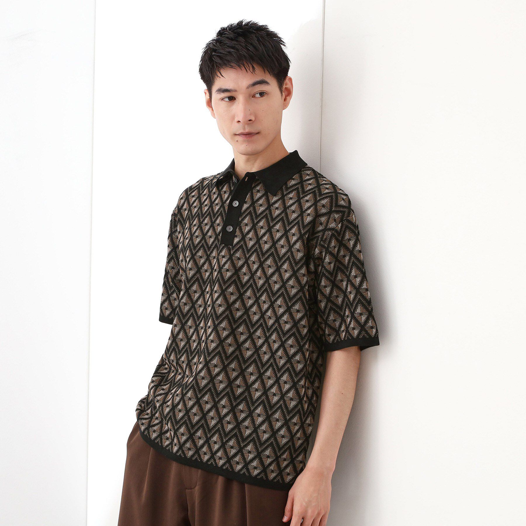 THE SHOP TK「ジオメニットポロシャツ　【洗濯機OK】」|ポロシャツ|ブラック(419)