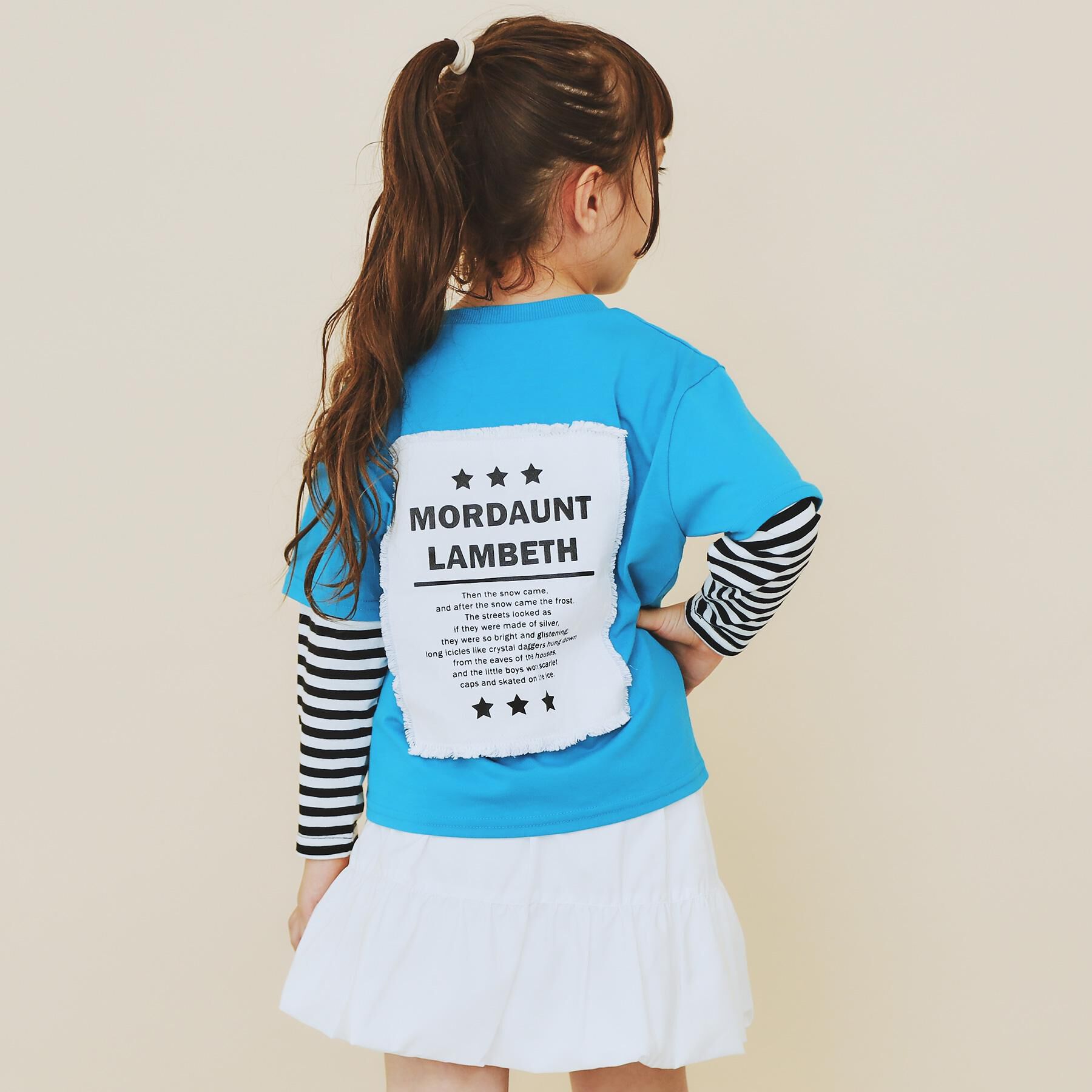 THE SHOP TK「【110－160】レイヤード風デニムアップリケロンTee」|Tシャツ・カットソー|ブルー(092)