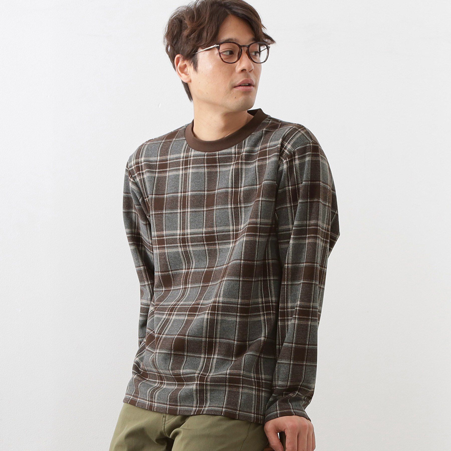 THE SHOP TK「チェックジャカードプルオーバー」|Tシャツ・カットソー|ブラウン(243)