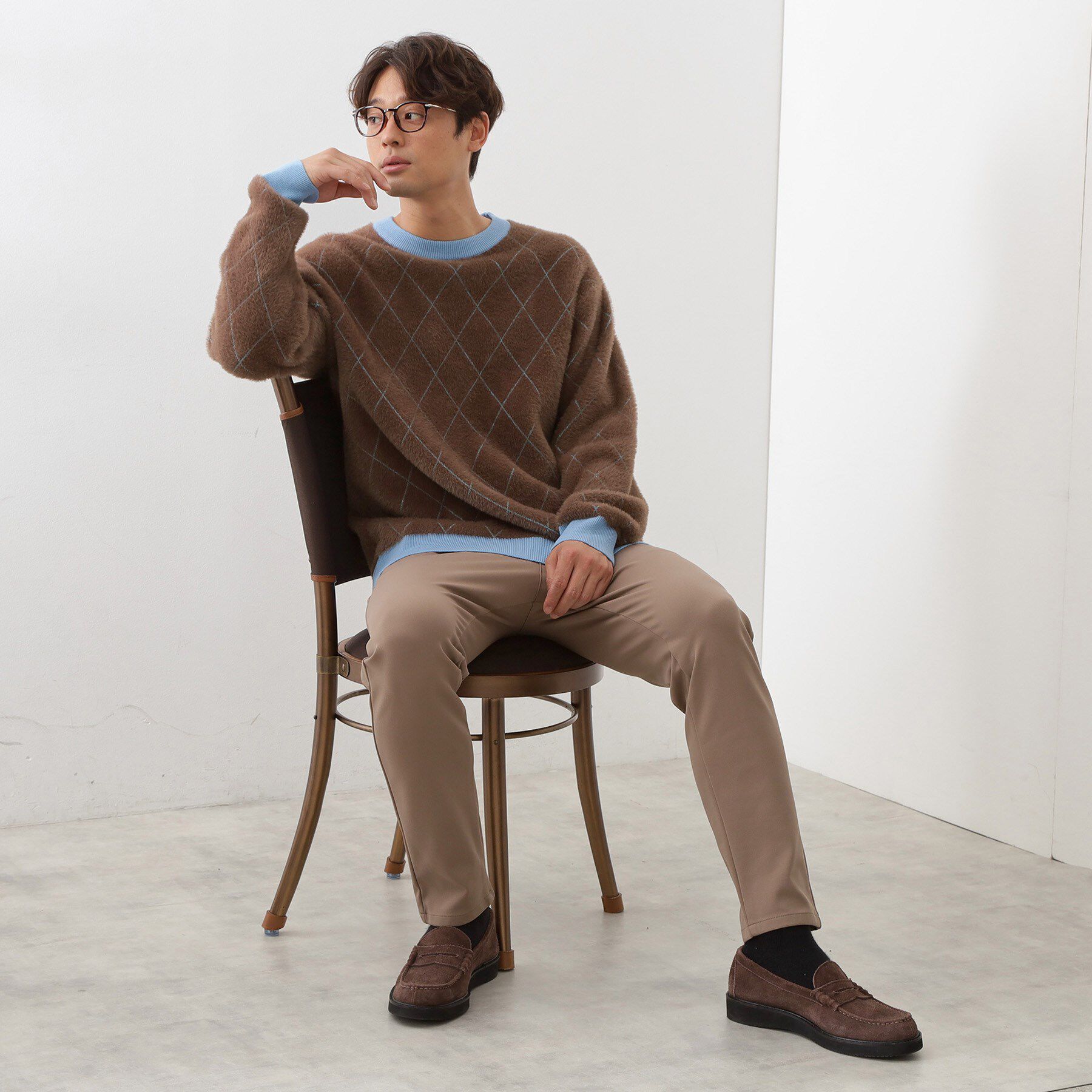 THE SHOP TK「【ふんわり心地いい肌触り】　ダイヤ柄シャギーニット」|ニット・セーター|