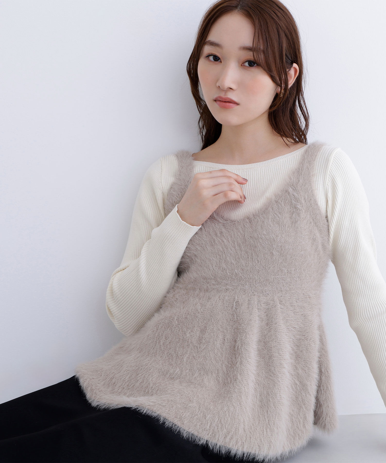  「ヘアリーペプラムキャミセットニット」|ニット・セーター|