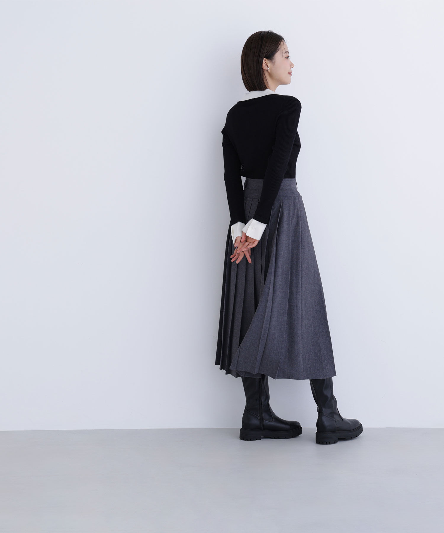  「ダブルカラーVネックリブニット」|ニット・セーター|