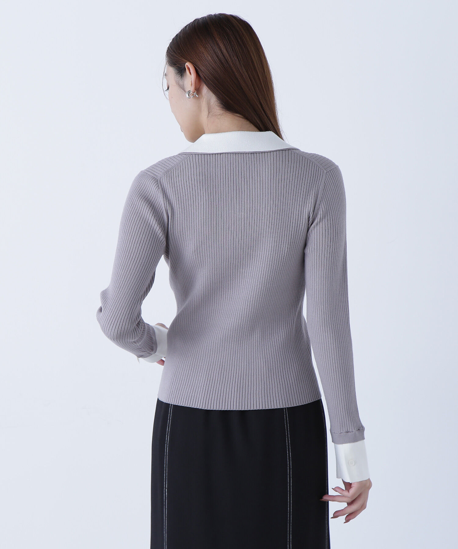  「ダブルカラーVネックリブニット」|ニット・セーター|