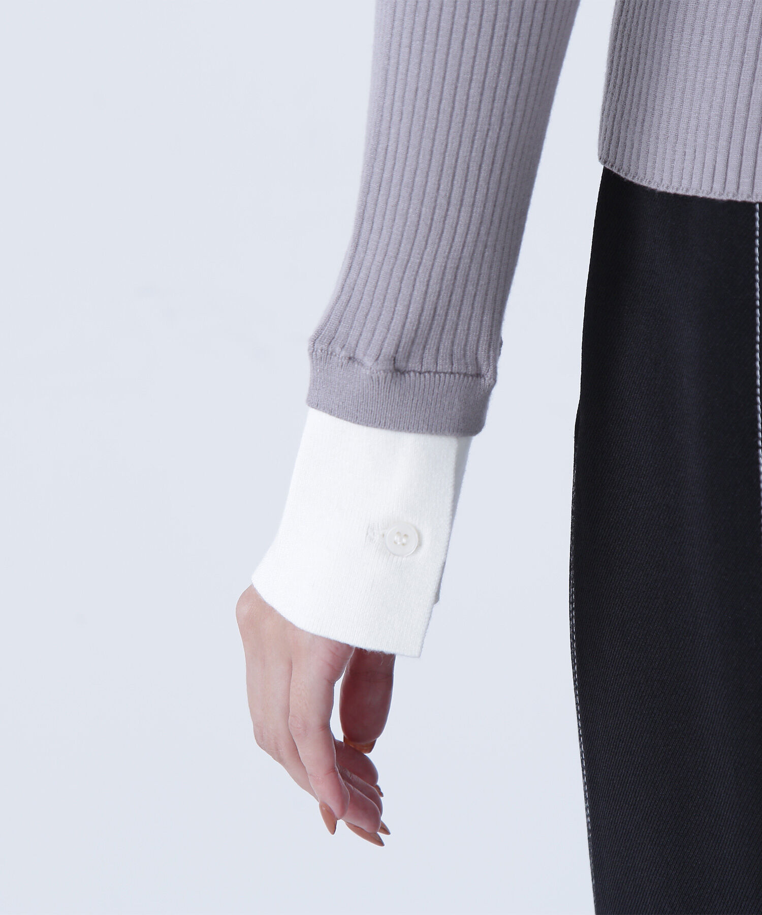  「ダブルカラーVネックリブニット」|ニット・セーター|