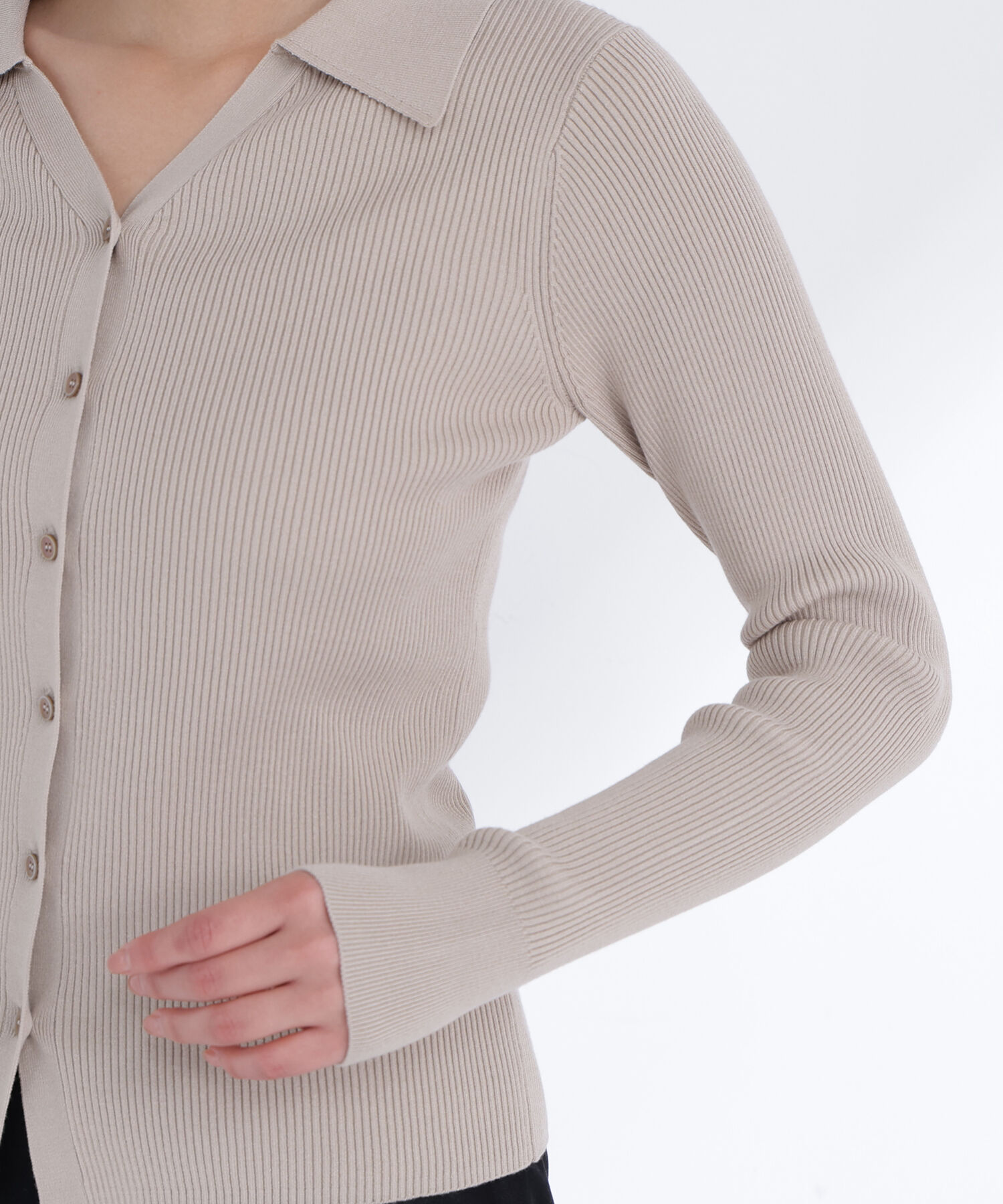  「襟付Vネックリブニット」|ニット・セーター|