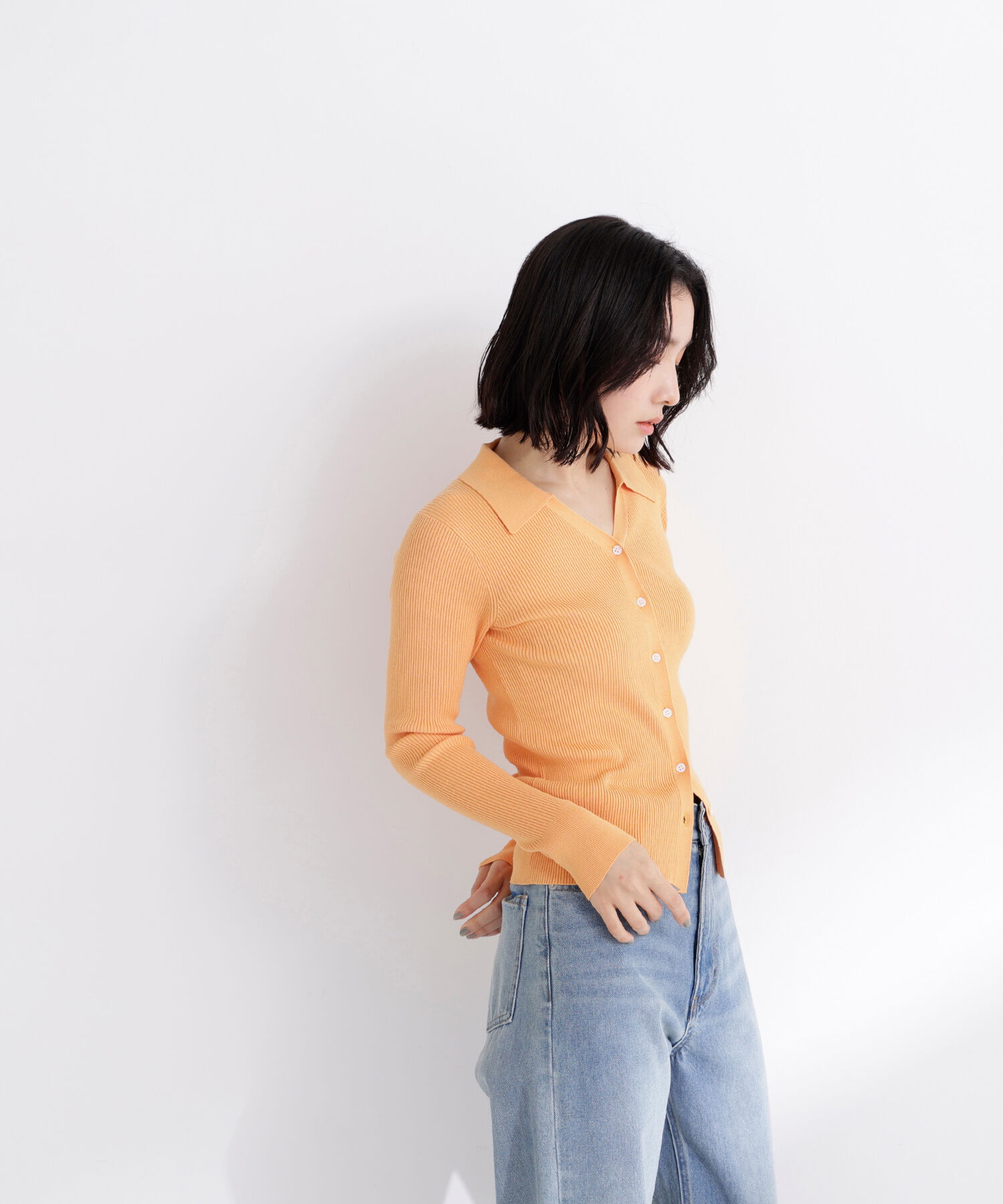  「襟付Vネックリブニット」|ニット・セーター|