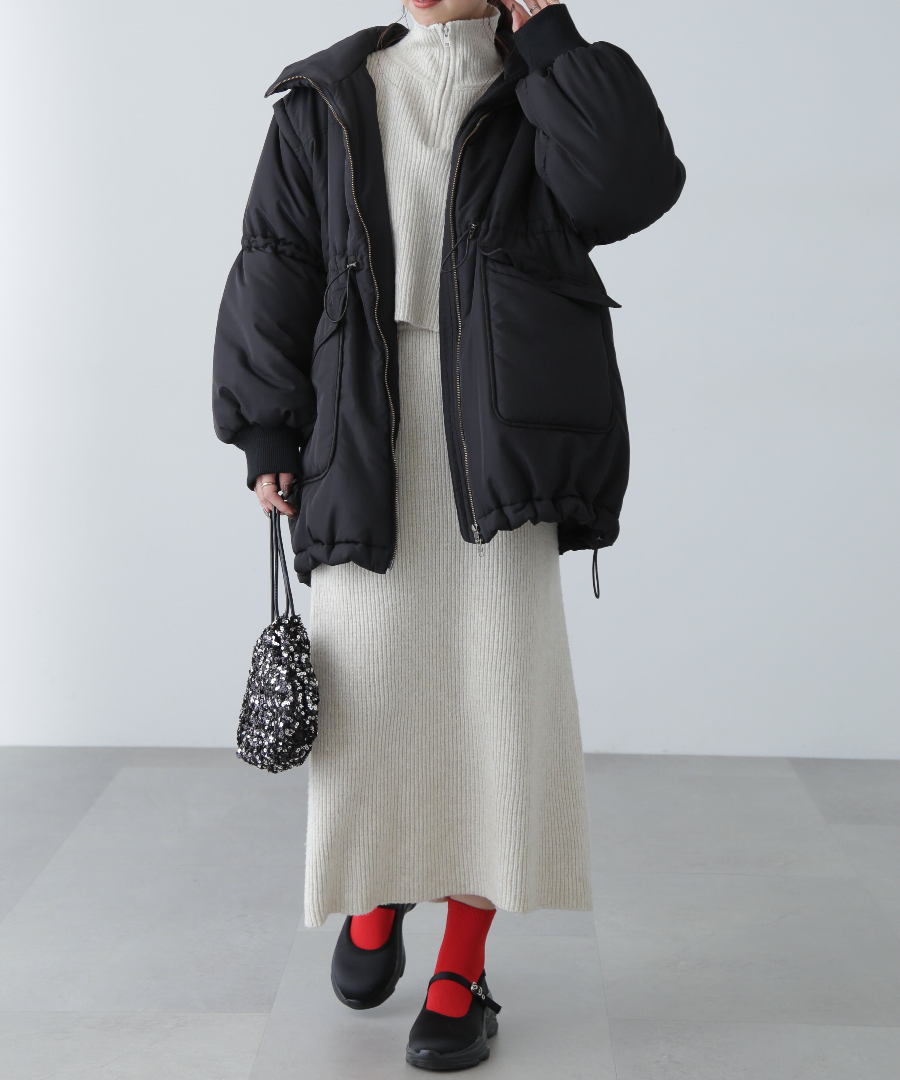  「スタンド中綿ウエストドロストコート」|その他|