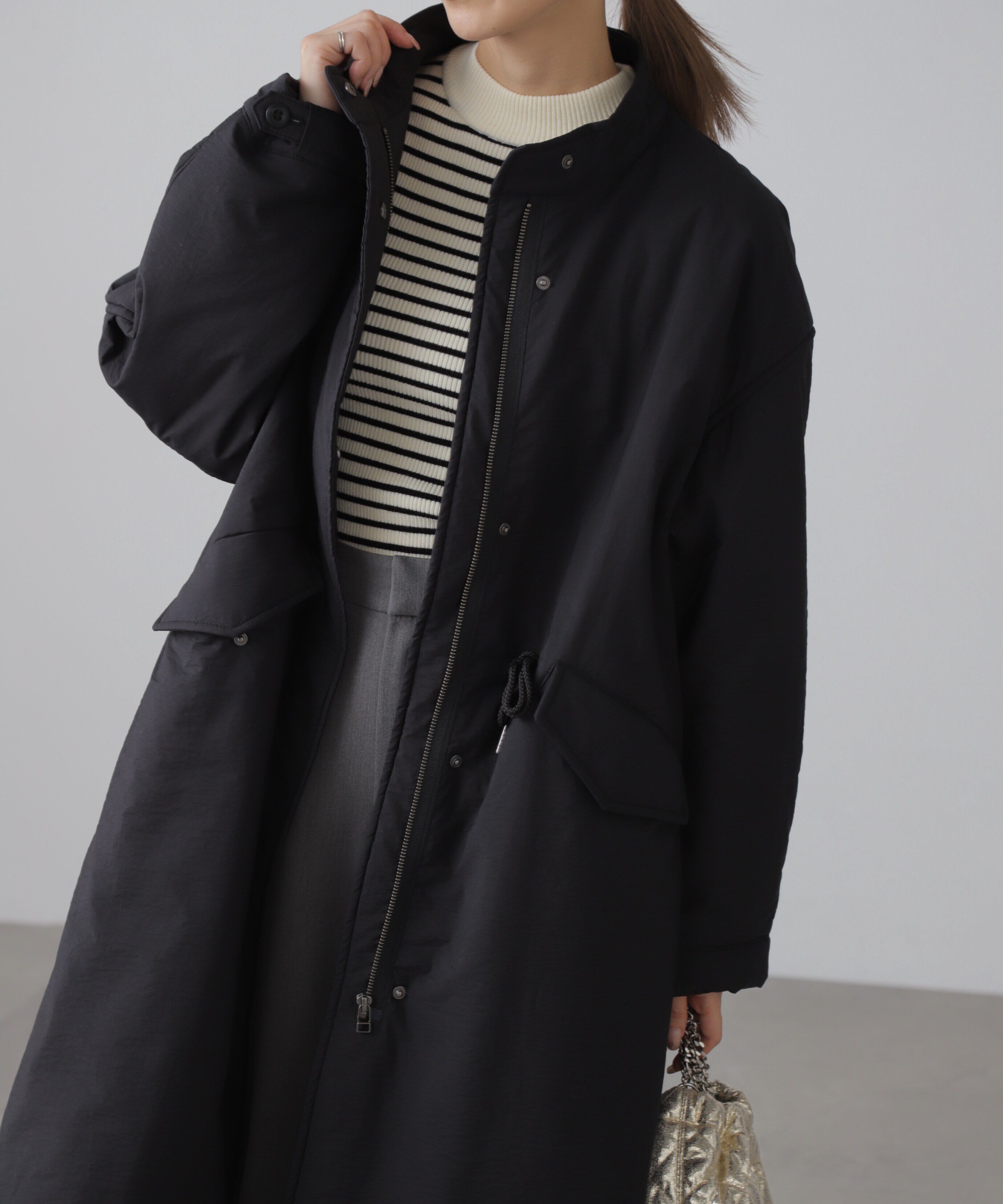  「中綿ロングミリタリーコート」|その他|ブラック