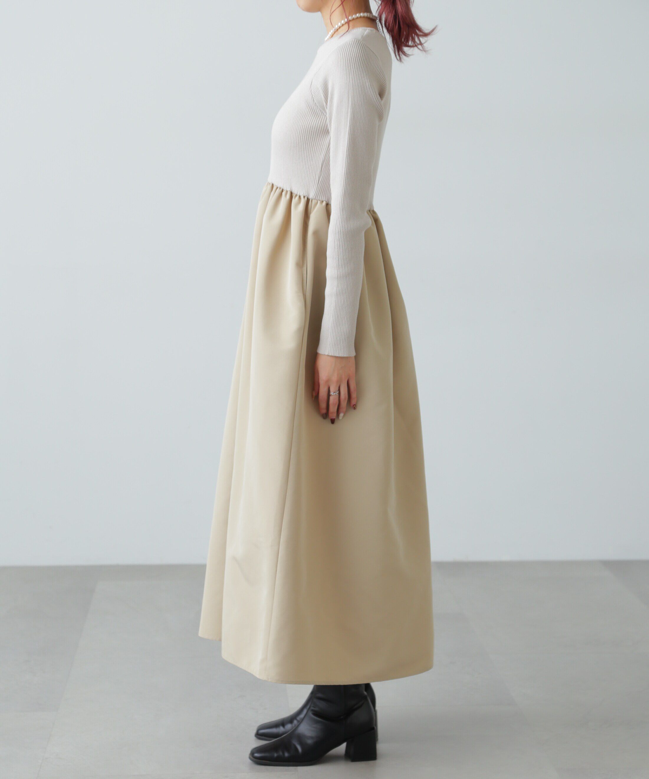  「布帛ドッキングクルーネックワンピース」|ワンピース|