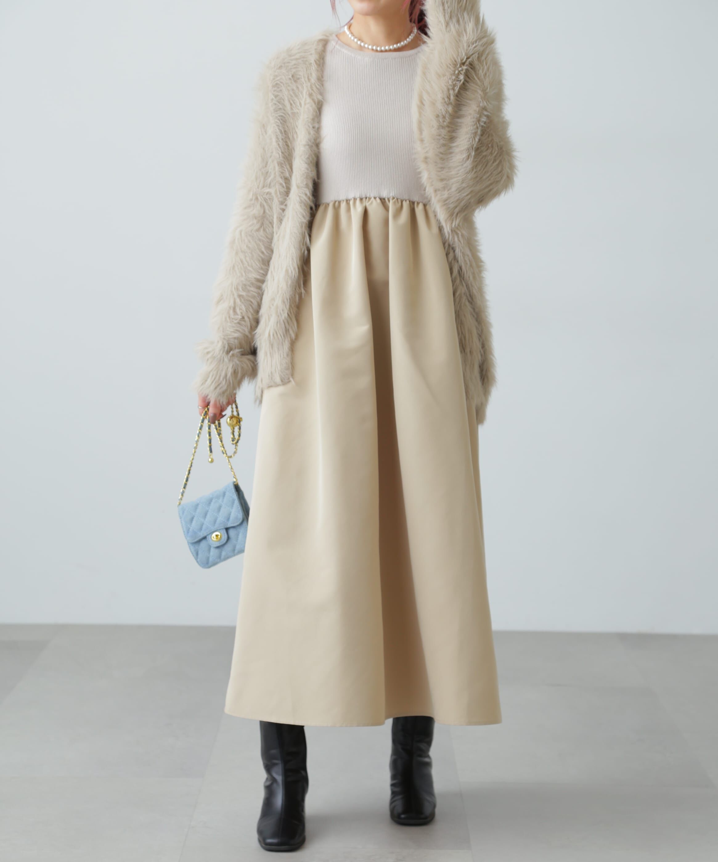  「布帛ドッキングクルーネックワンピース」|ワンピース|