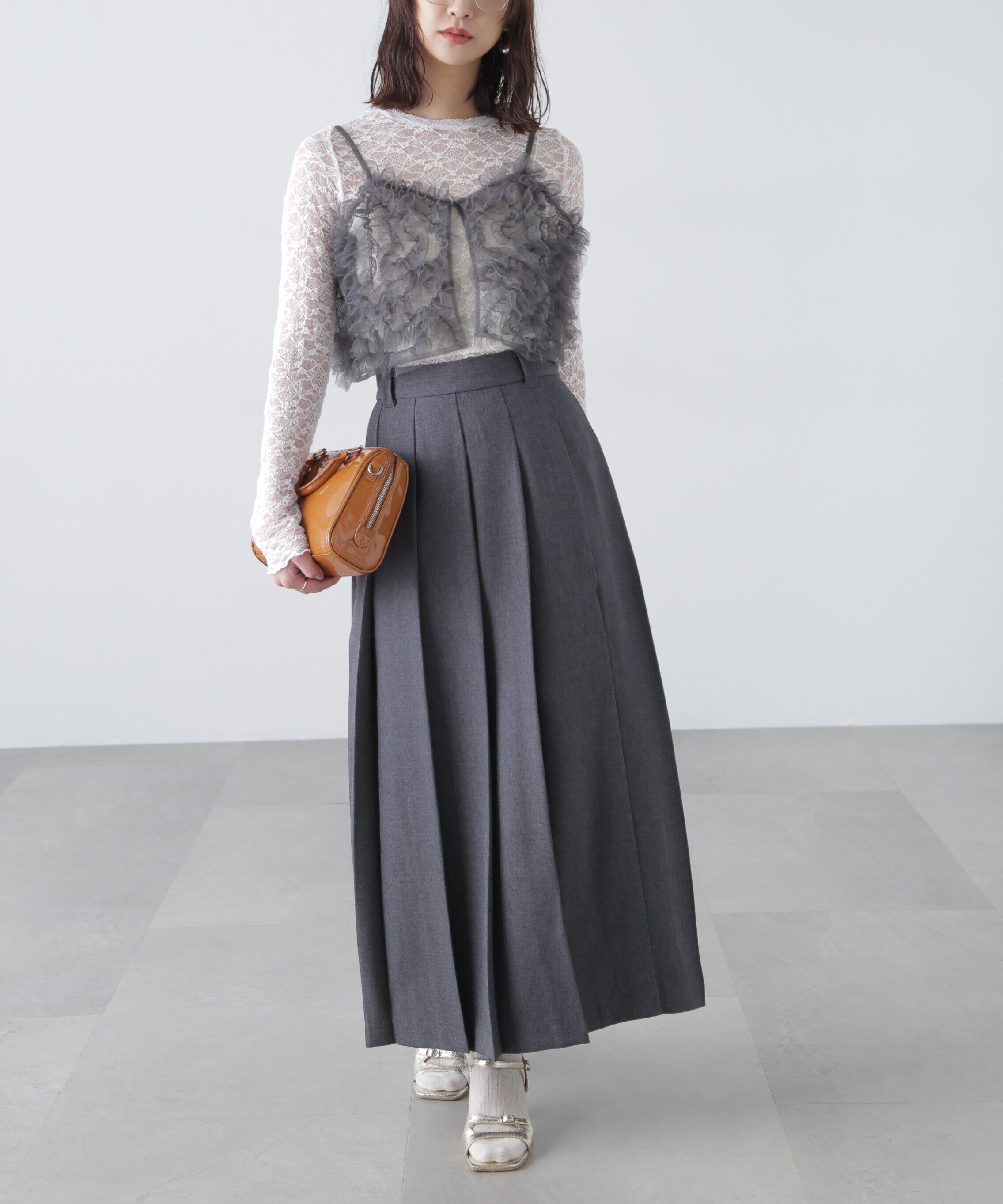  「フロントスリットプリーツロングスカート」|スカート|