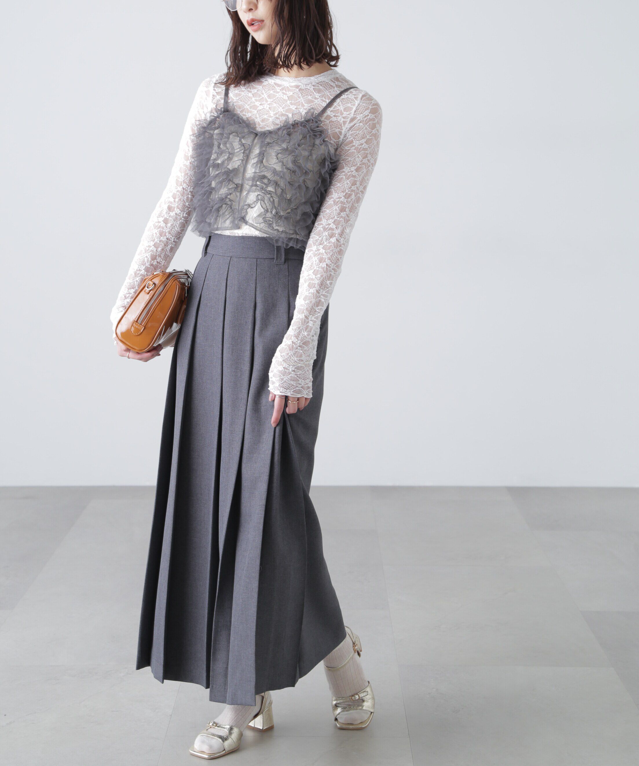  「フロントスリットプリーツロングスカート」|スカート|