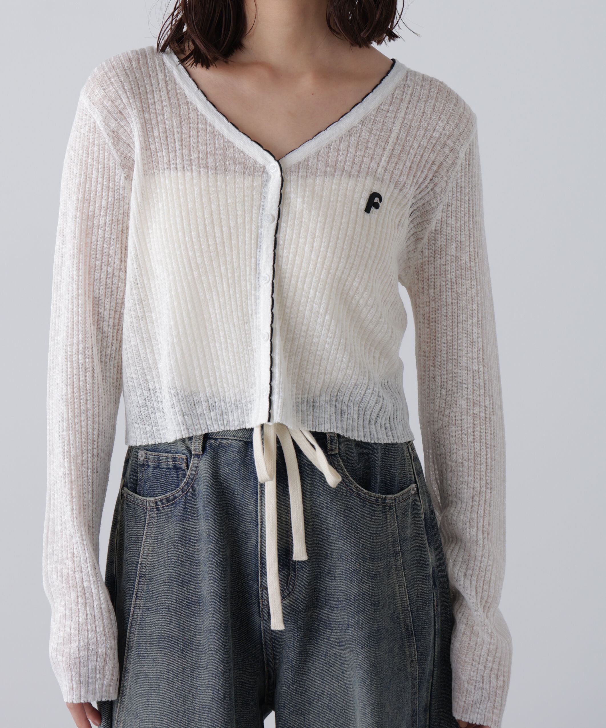  「配色ラインスカラップシアーリブカーディガン」|ニット・セーター|