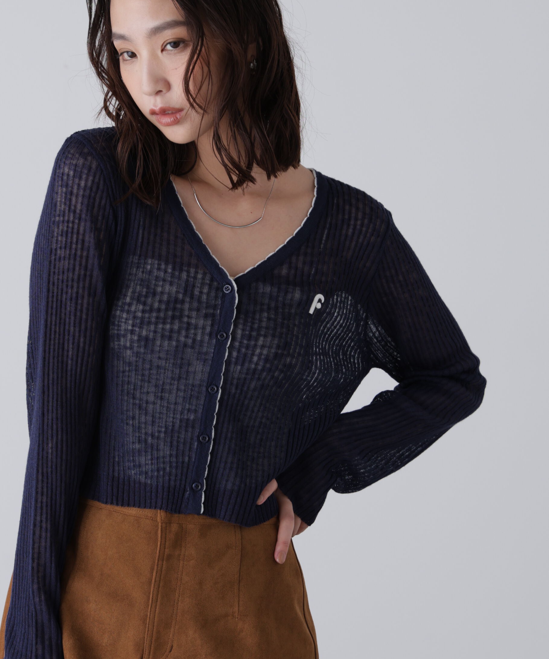  「配色ラインスカラップシアーリブカーディガン」|ニット・セーター|