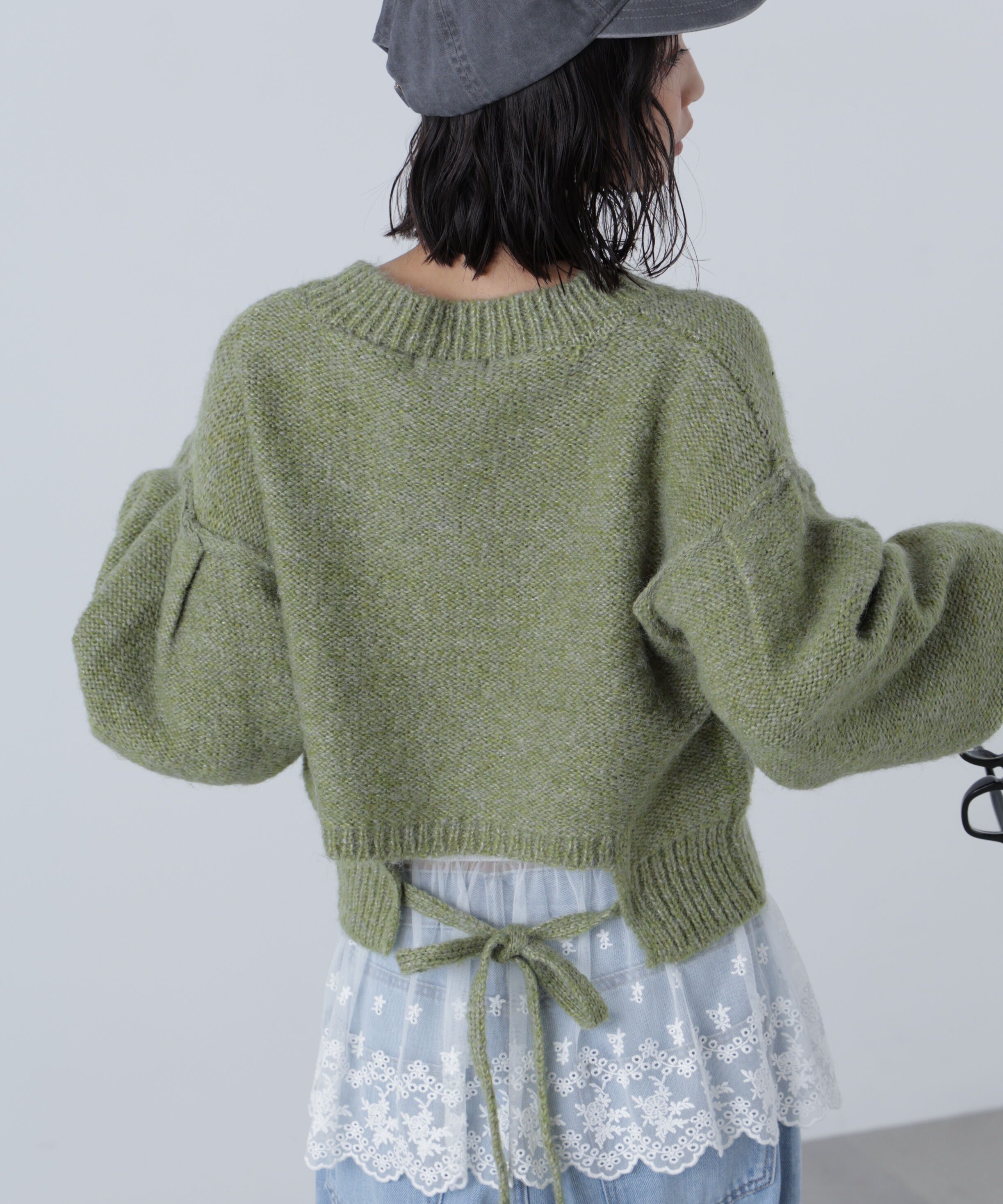  「バックリボンショート丈ニット」|ニット・セーター|